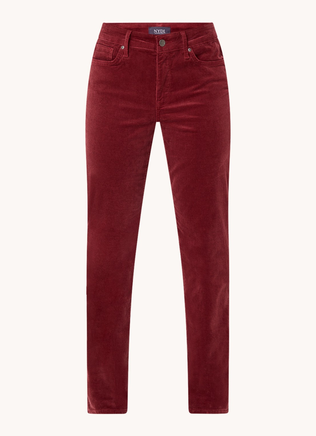 NYDJ Marilyn high waist straight fit chino van corduroy - voorkant 4 donkerrood
