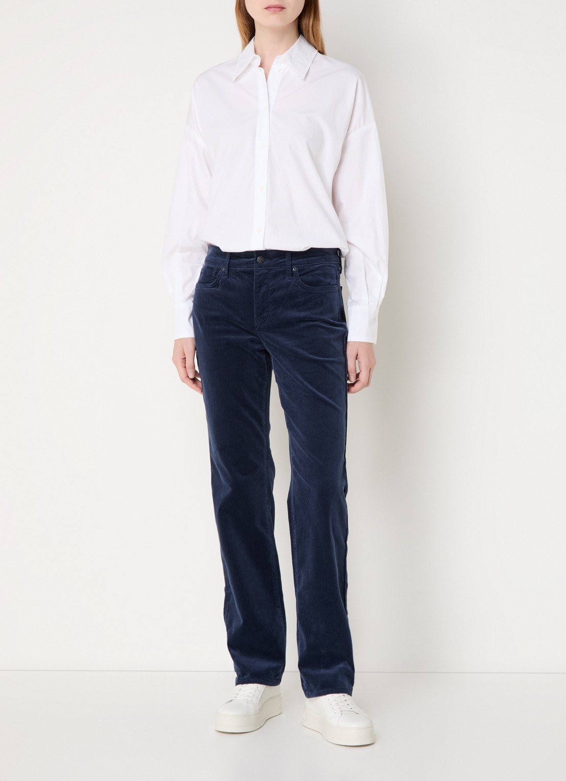 NYDJ Marilyn high waist straight fit chino van corduroy - voorkant 5 donkerblauw