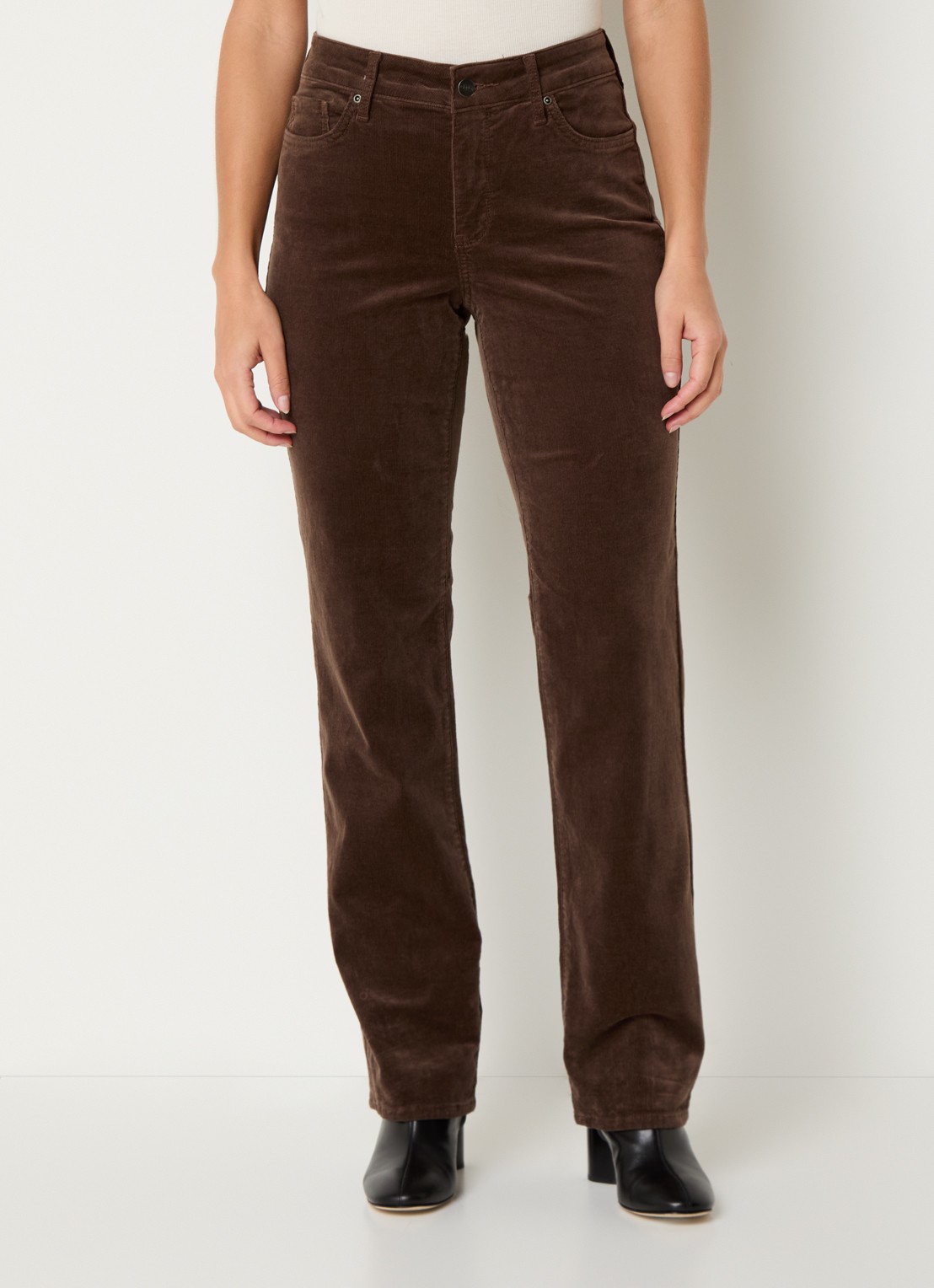 NYDJ Marilyn high waist straight fit chino van corduroy - detail bruin
