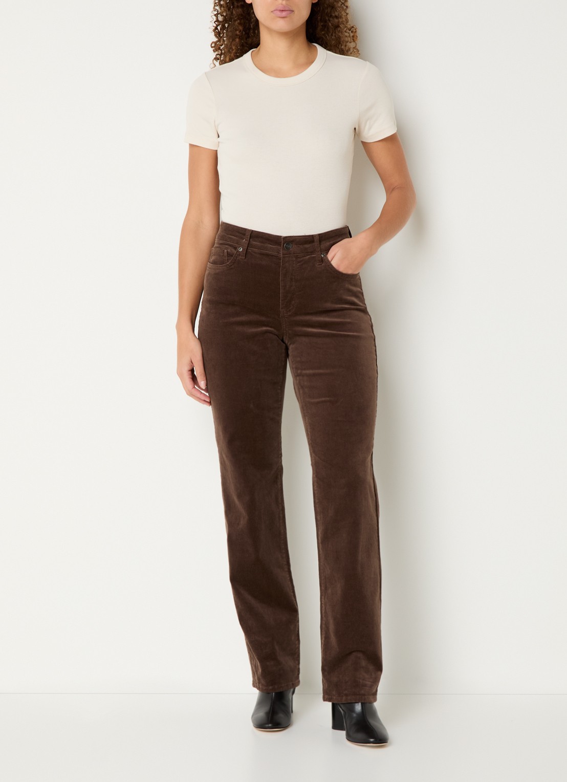 NYDJ Marilyn high waist straight fit chino van corduroy - voorkant 4 bruin