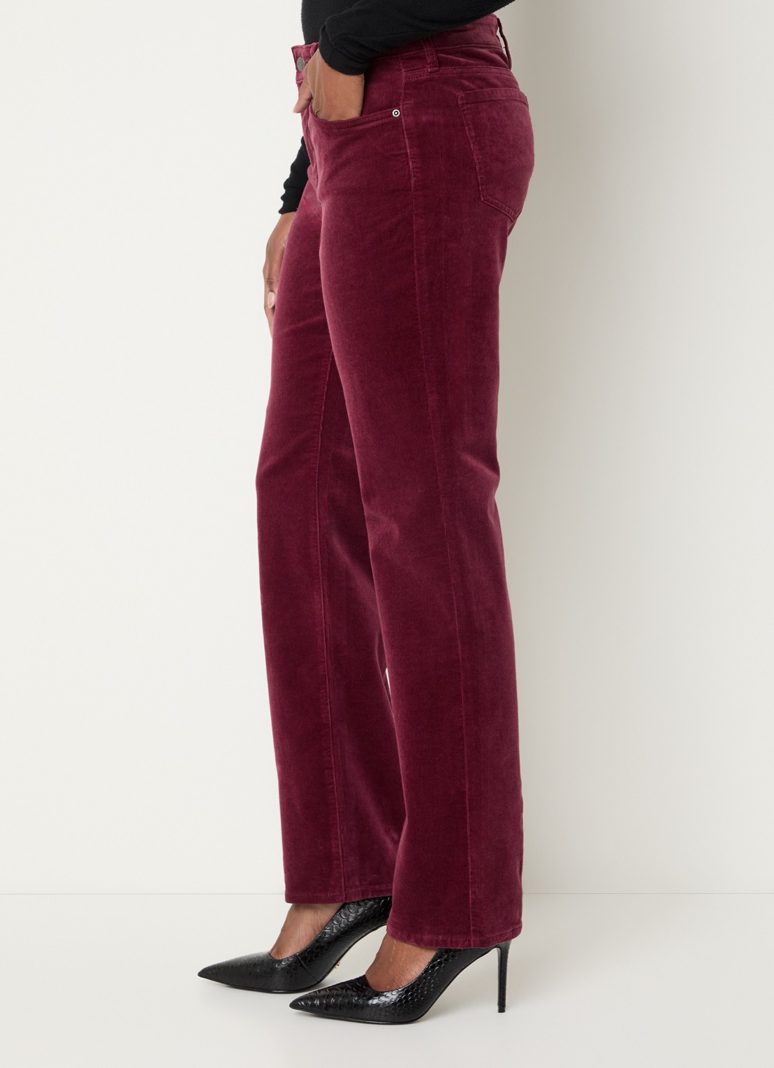 NYDJ Marilyn high waist straight fit chino van corduroy - detail 2 bordeauxrood
