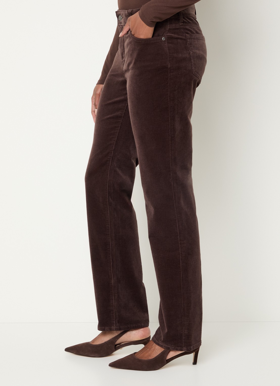 NYDJ Marilyn high waist straight fit chino van corduroy - detail 2 donkerbruin