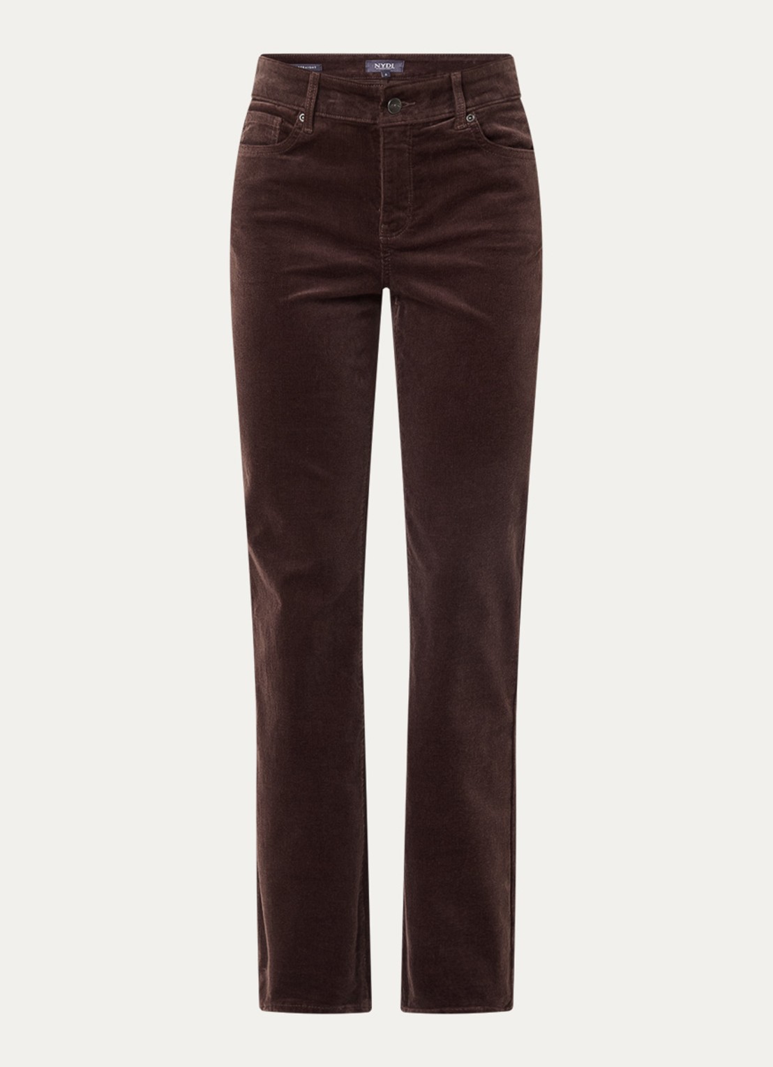 NYDJ Marilyn high waist straight fit chino van corduroy - voorkant 3 donkerbruin