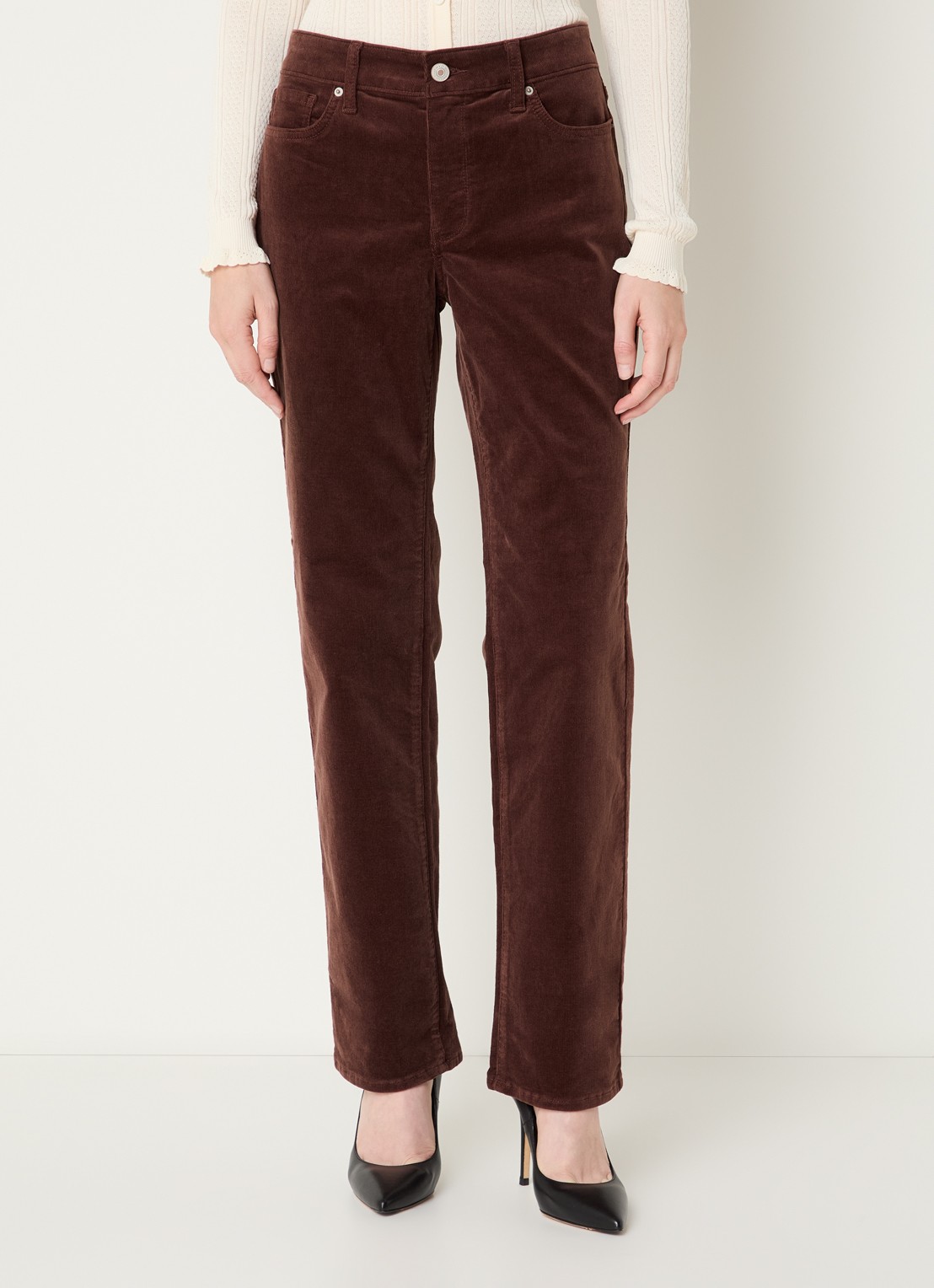 NYDJ Marilyn high waist straight fit chino van corduroy - detail 2 lichtbruin