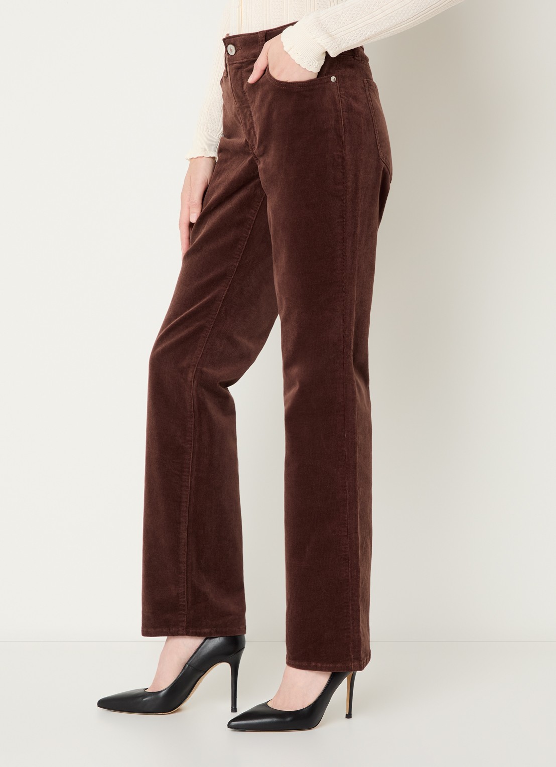NYDJ Marilyn high waist straight fit chino van corduroy - detail 3 lichtbruin