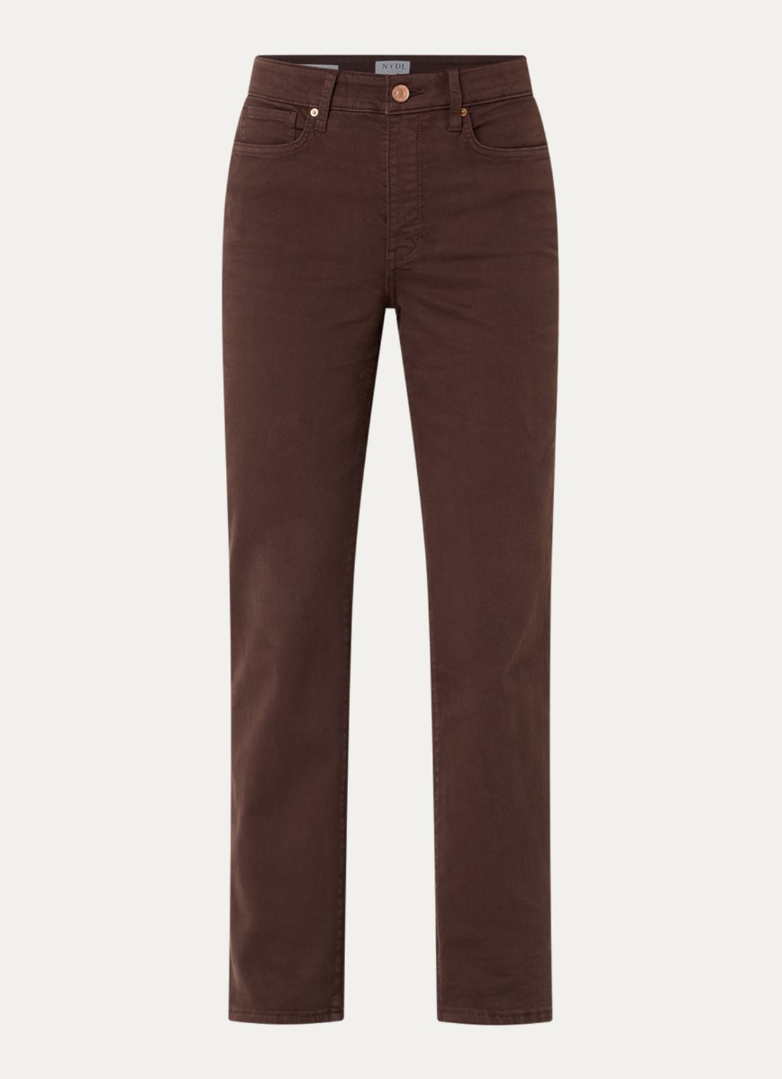 NYDJ Marilyn high waist straight leg jeans met steekzakken - voorkant chocoladebruin