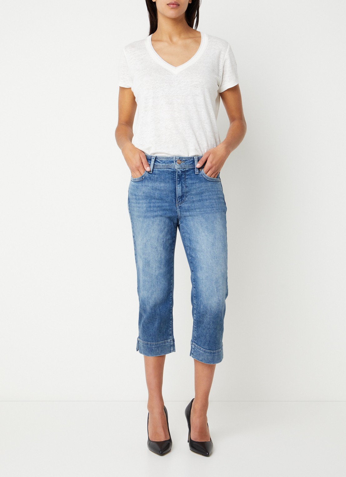 NYDJ Marilyn mid waist slim fit capri broek met steekzakken - voorkant 3 indigo