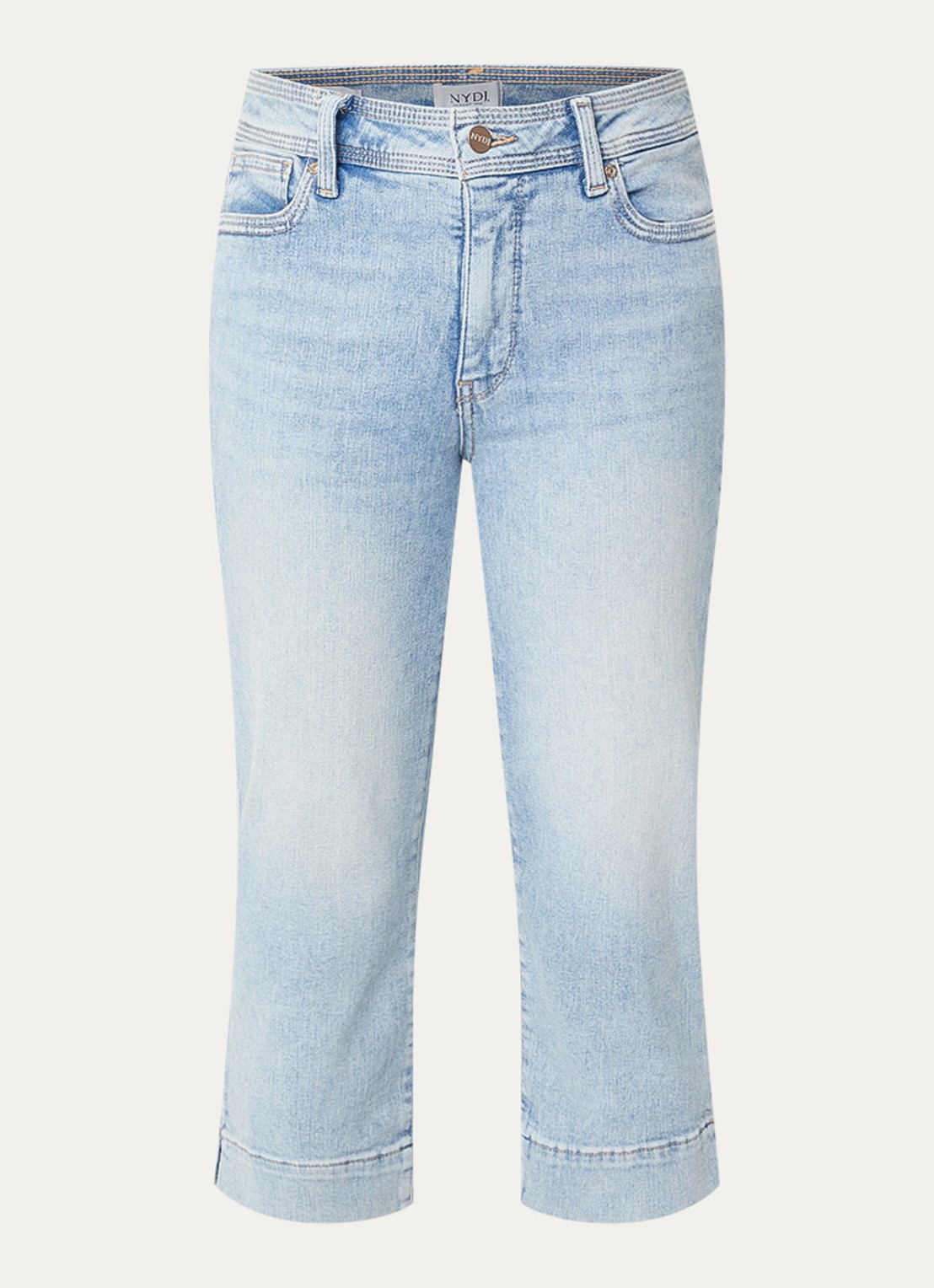 NYDJ Marilyn mid waist slim fit capri broek met steekzakken - voorkant 2 lichtblauw