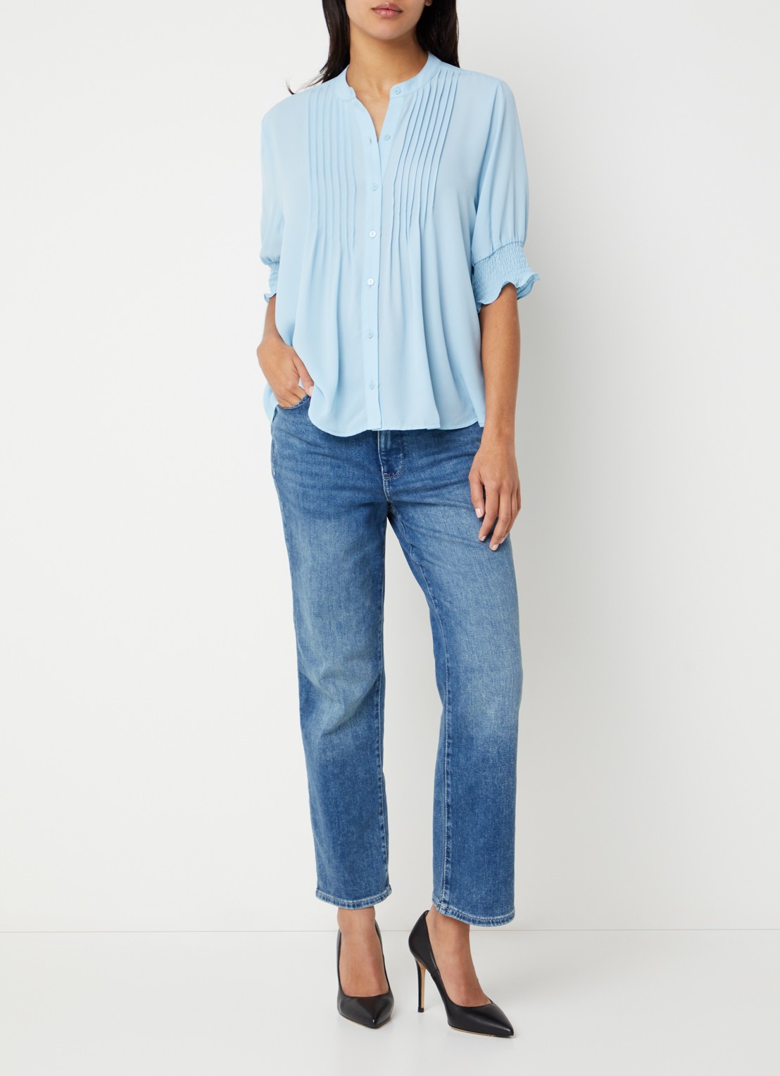 NYDJ Marilyn mid waist slim fit jeans met medium wassing - voorkant 5 indigo