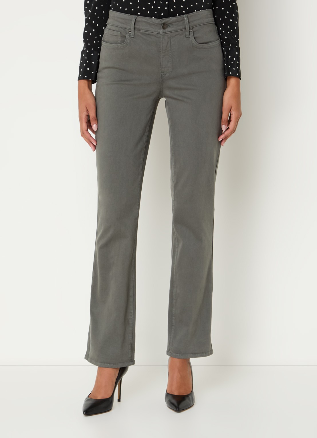 NYDJ Marilyn mid waist straight fit chino met stretch - detail olijfgroen