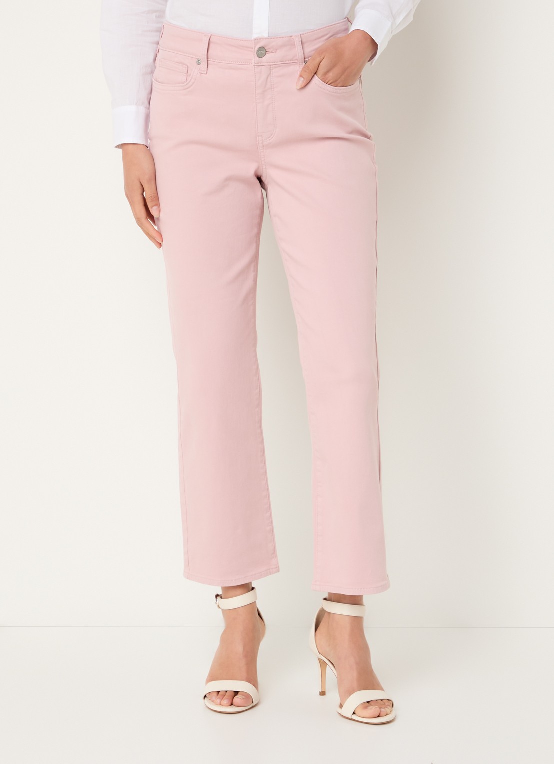 NYDJ Marilyn mid waist straight leg cropped jeans met gekleurde wassing - detail 2 lichtroze