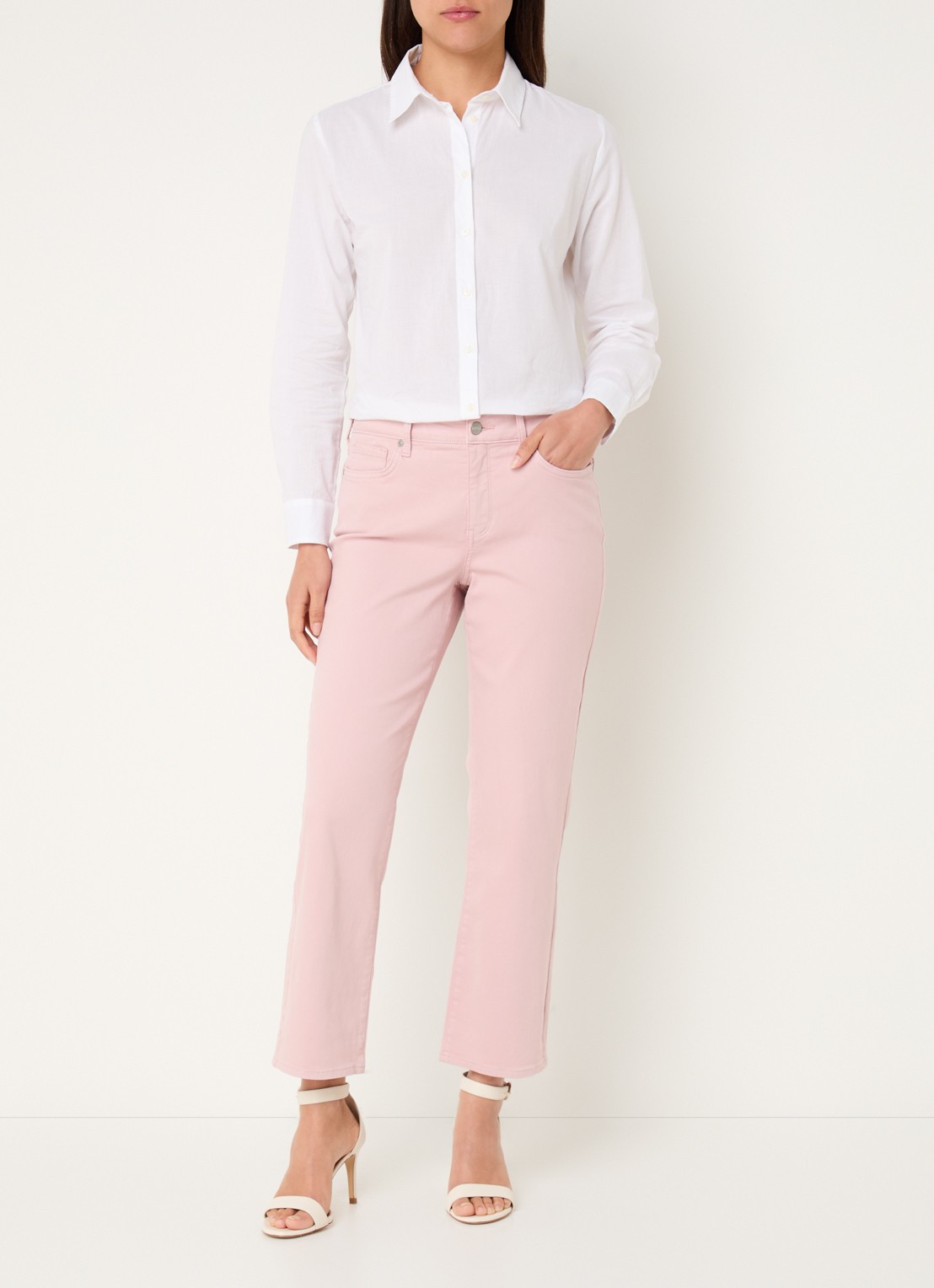 NYDJ Marilyn mid waist straight leg cropped jeans met gekleurde wassing - voorkant 5 lichtroze