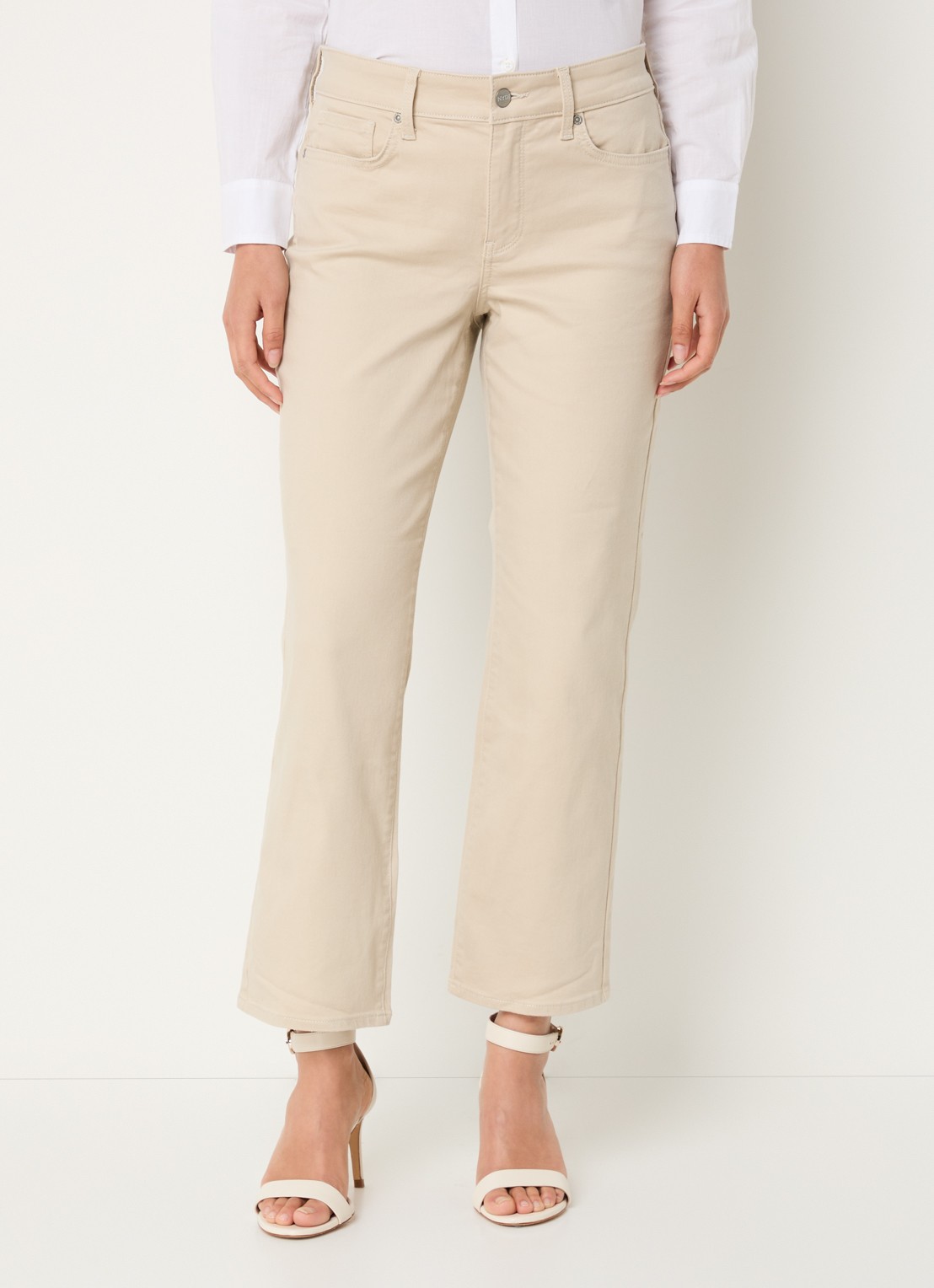 NYDJ Marilyn mid waist straight leg cropped jeans met gekleurde wassing - detail 4 beige