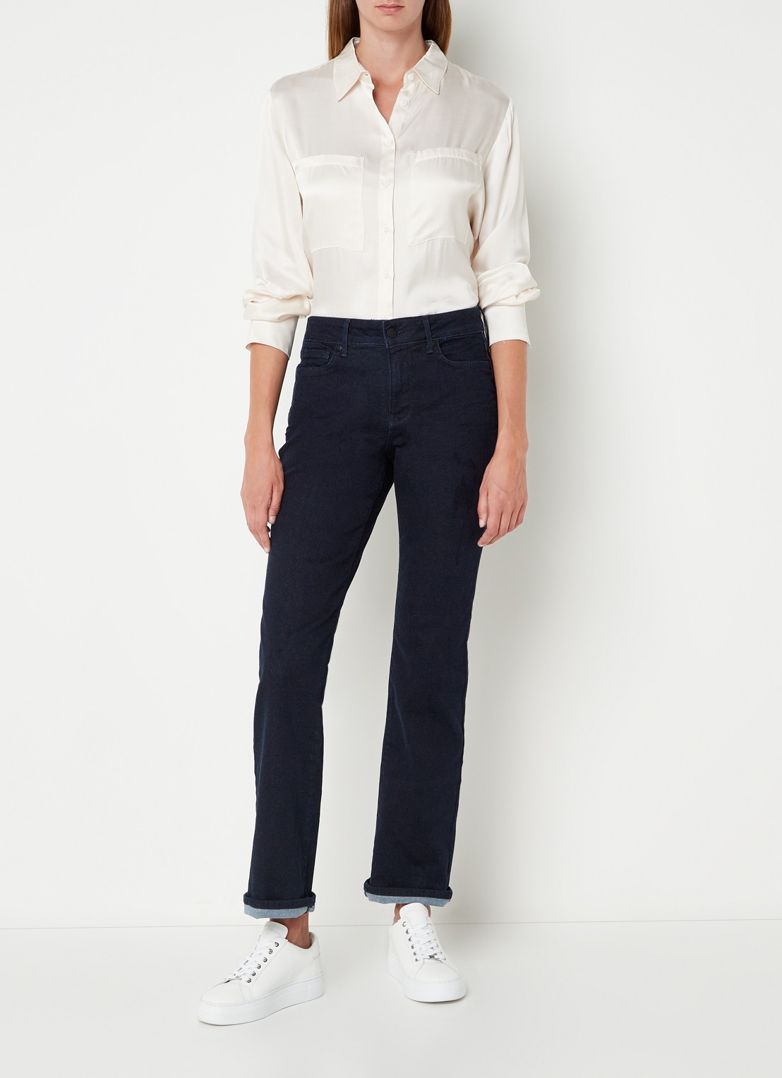 NYDJ Marilyn mid waist straight leg jeans met donkere wassing - voorkant 3 indigo