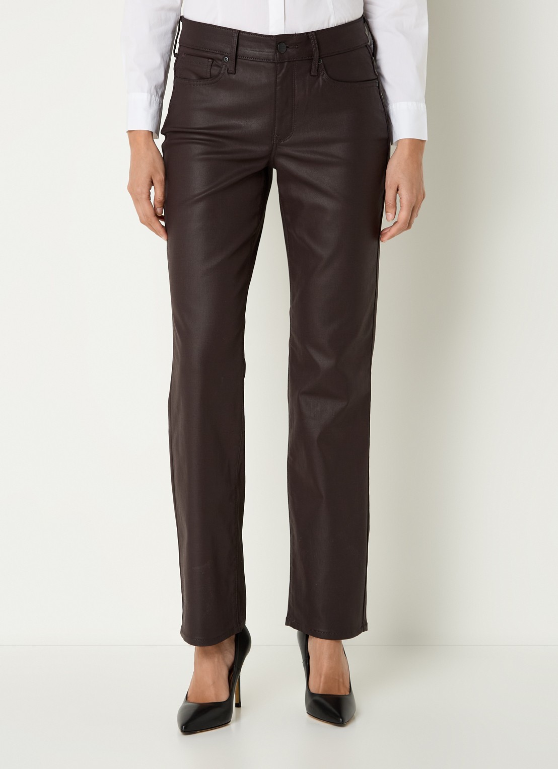 NYDJ Marilyn mid waist straight leg jeans met gekleurde wassing - detail 2 roodbruin