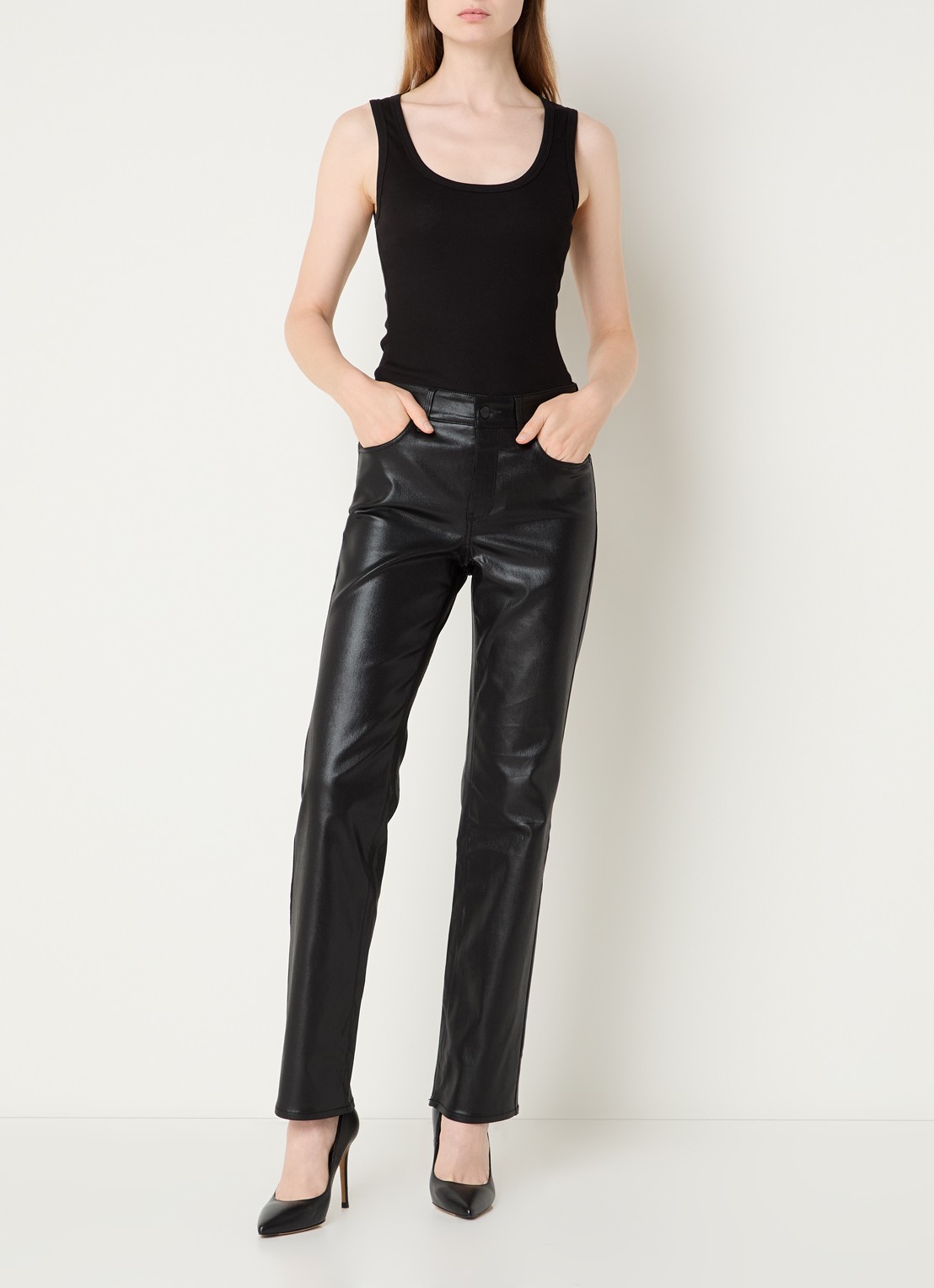 NYDJ Marilyn mid waist straight leg jeans met gekleurde wassing - voorkant 6 zwart