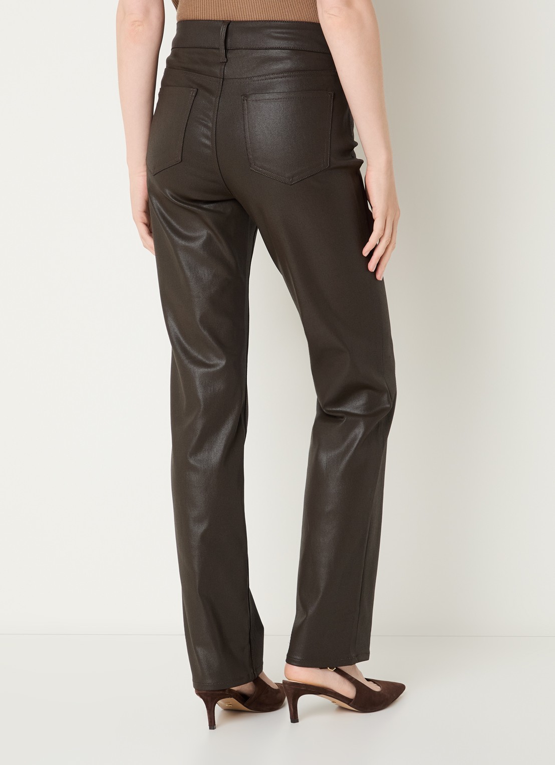 NYDJ Marilyn mid waist straight leg jeans met gekleurde wassing - achterkant 3 bruin
