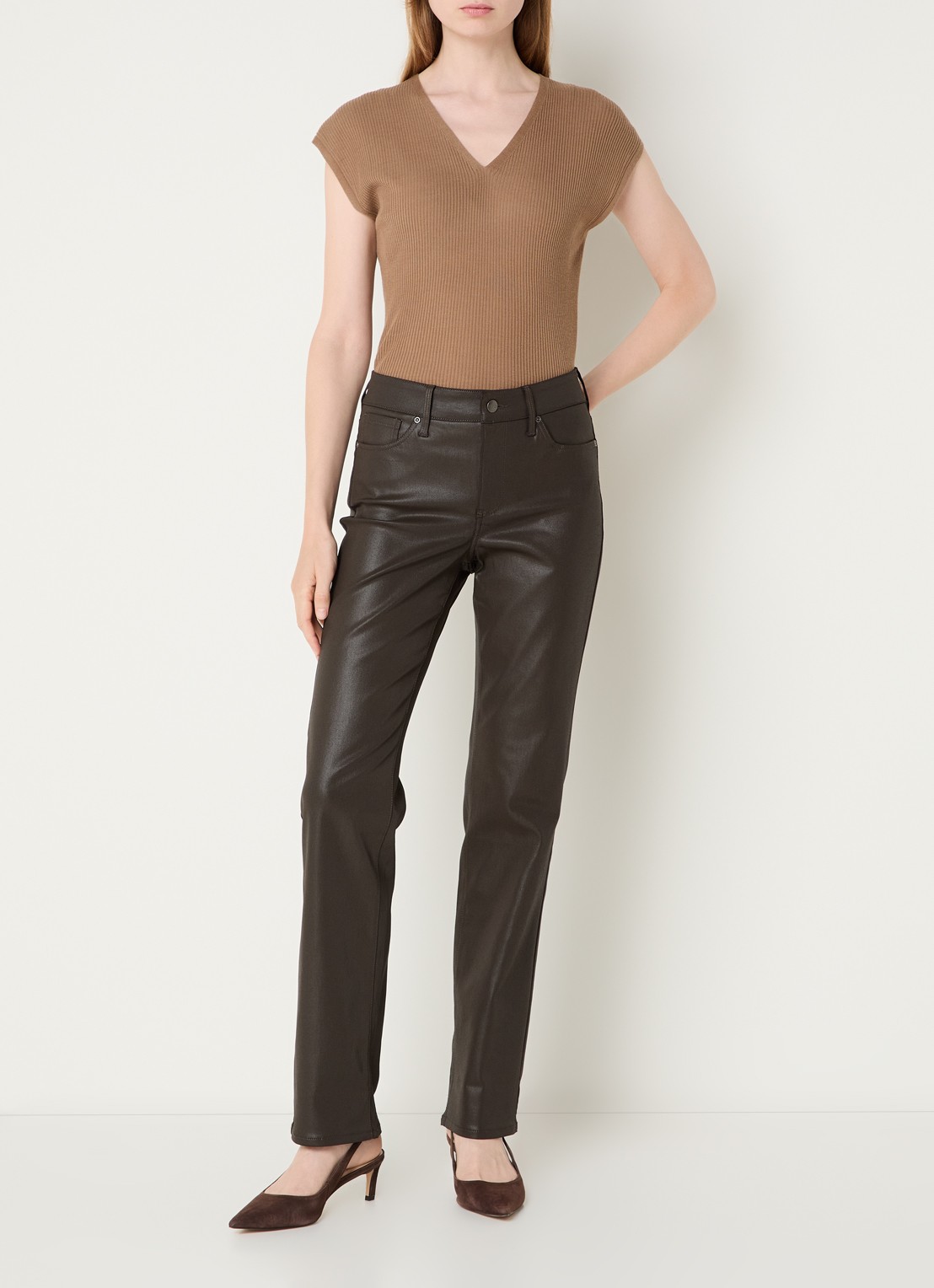 NYDJ Marilyn mid waist straight leg jeans met gekleurde wassing - voorkant 5 bruin