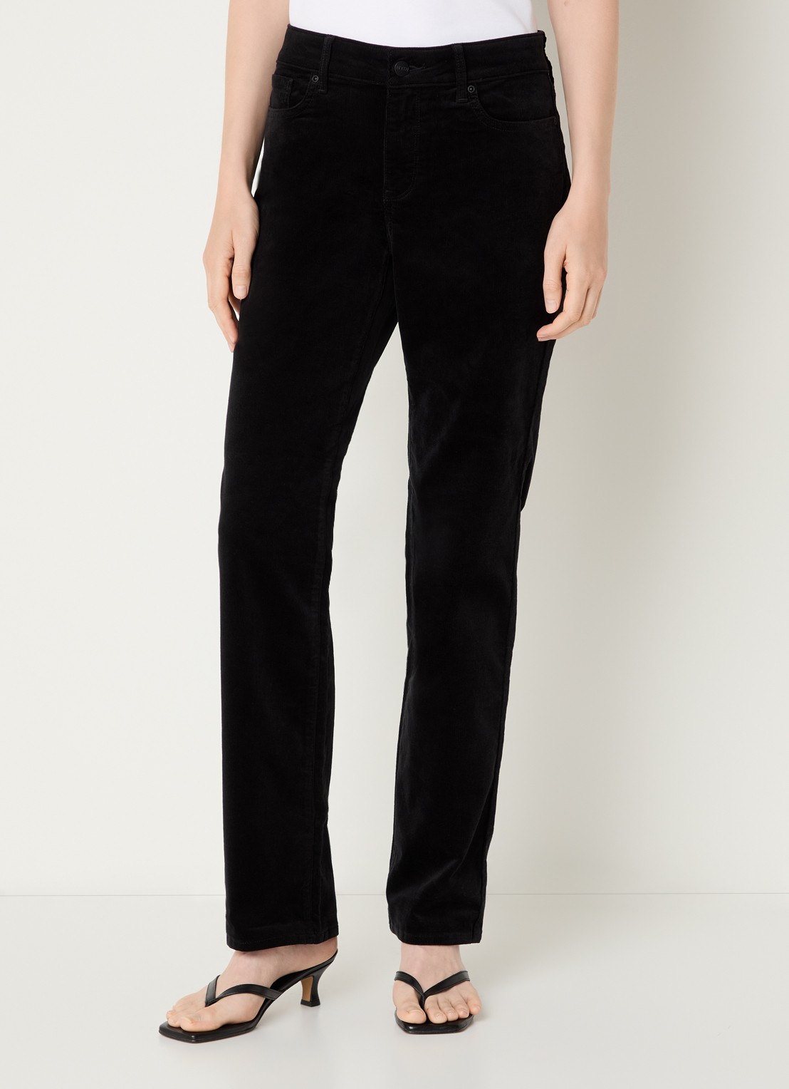 NYDJ Marilyn straight fit mid waisted pantalon van corduroy - detail zwart