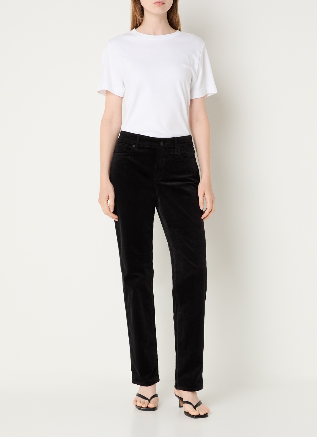 NYDJ Marilyn straight fit mid waisted pantalon van corduroy - voorkant 5 zwart