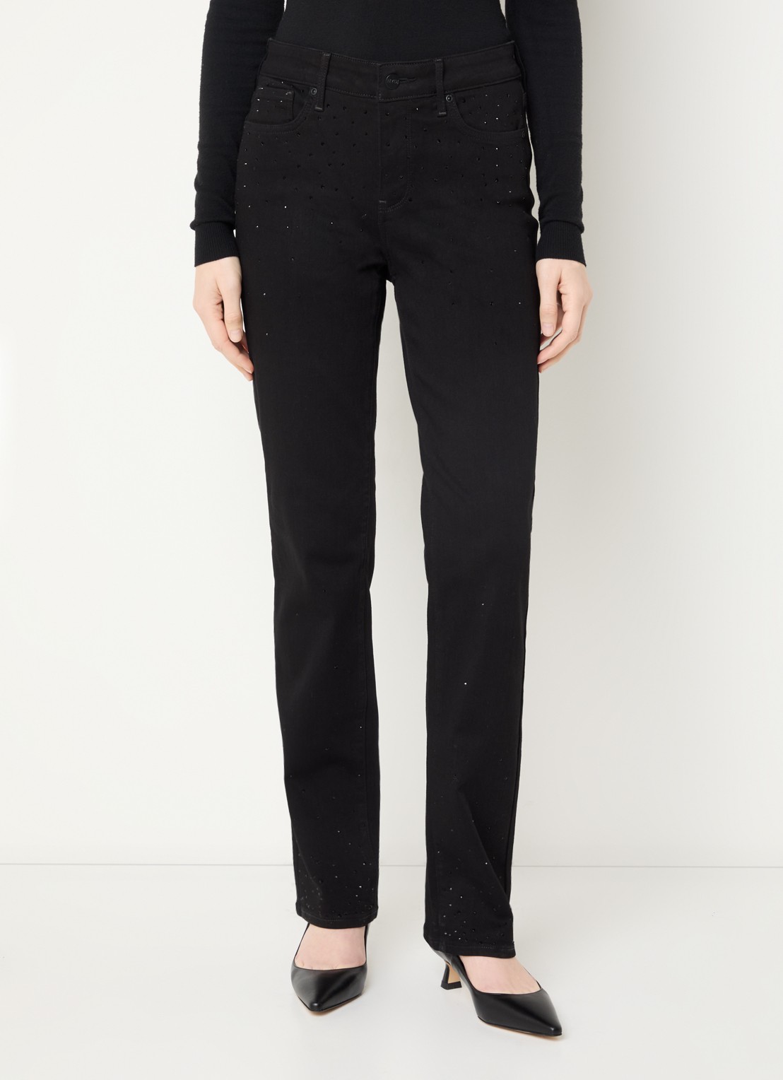 NYDJ Marylin high waist straight leg jeans met strass - detail 3 zwart