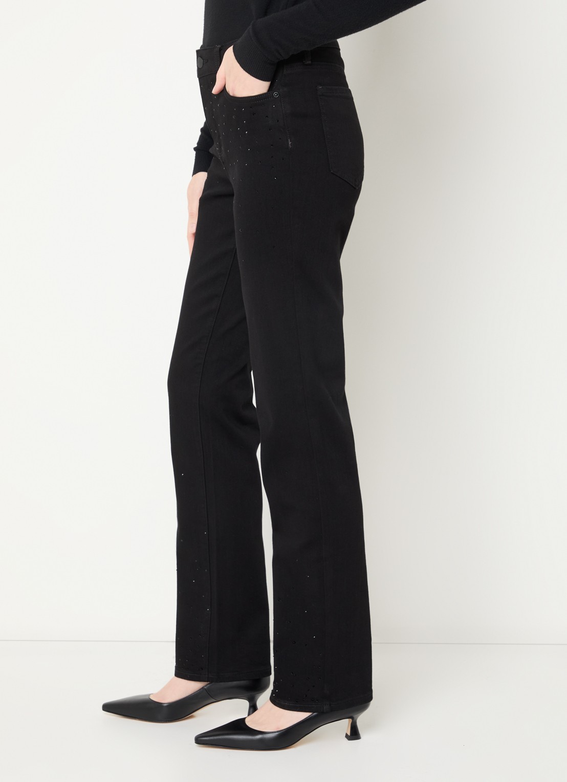 NYDJ Marylin high waist straight leg jeans met strass - detail 4 zwart