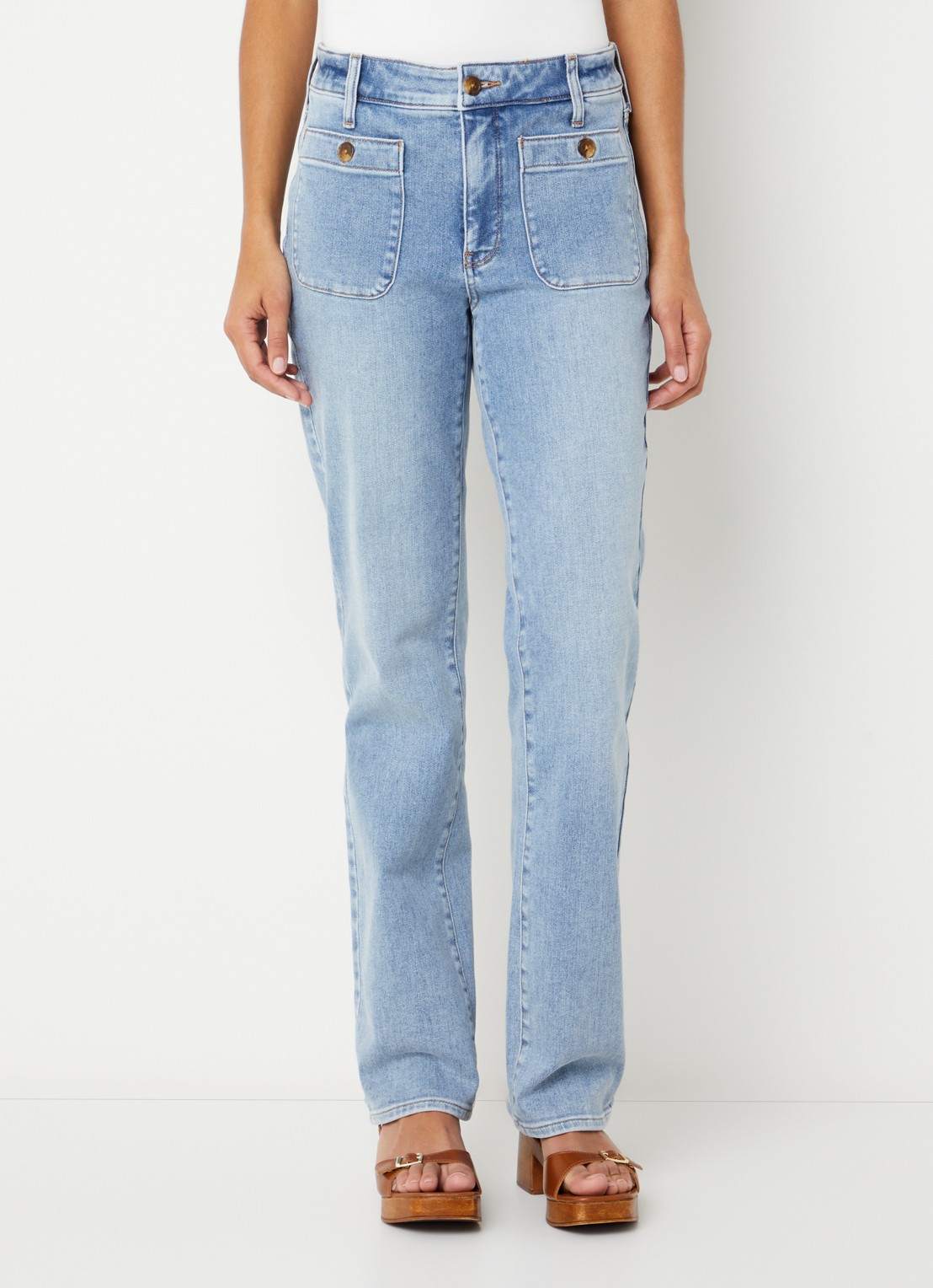 NYDJ Mid waist straight leg jeans met lichte wassing - detail 3 indigo
