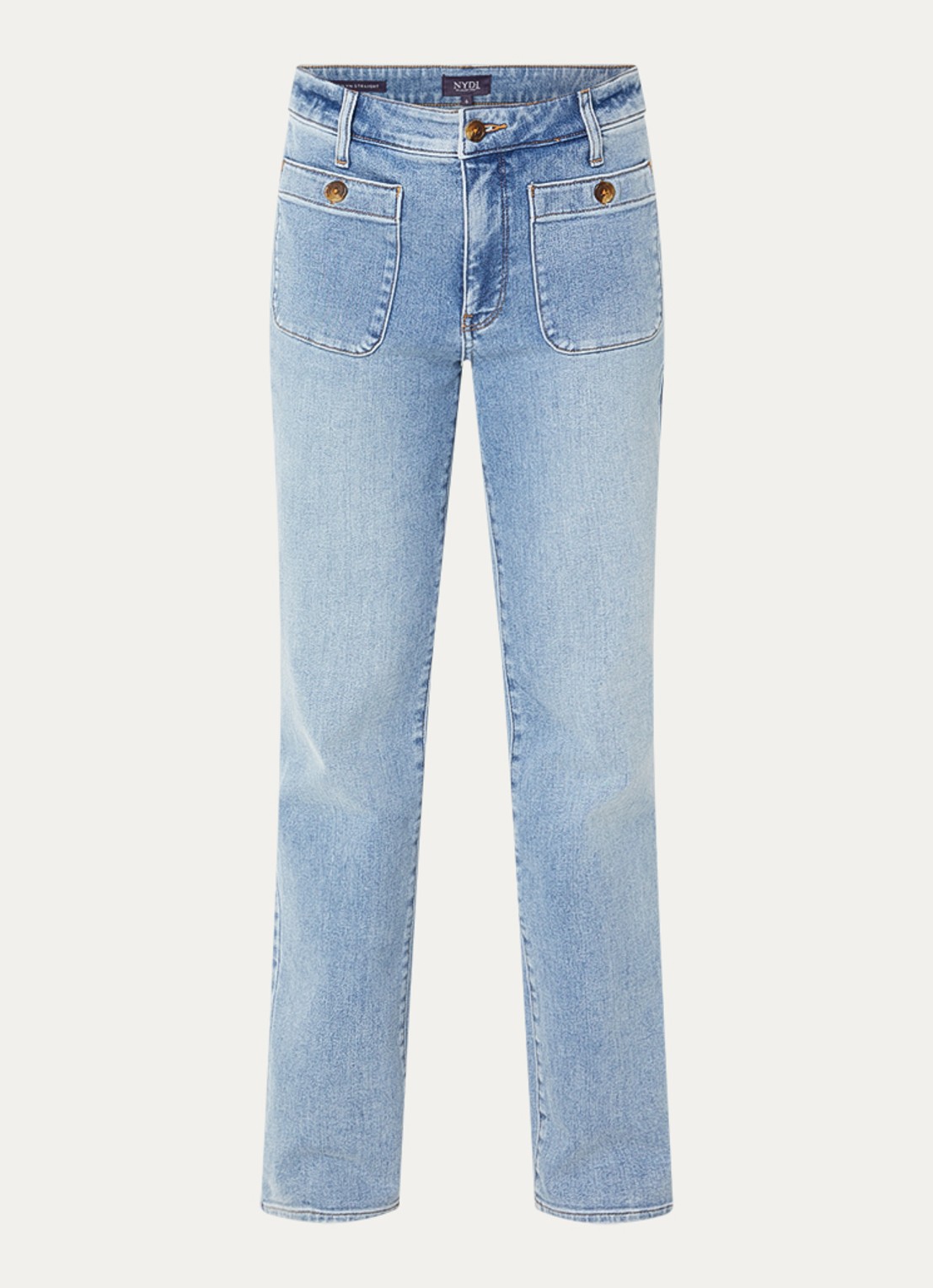 NYDJ Mid waist straight leg jeans met lichte wassing - voorkant indigo