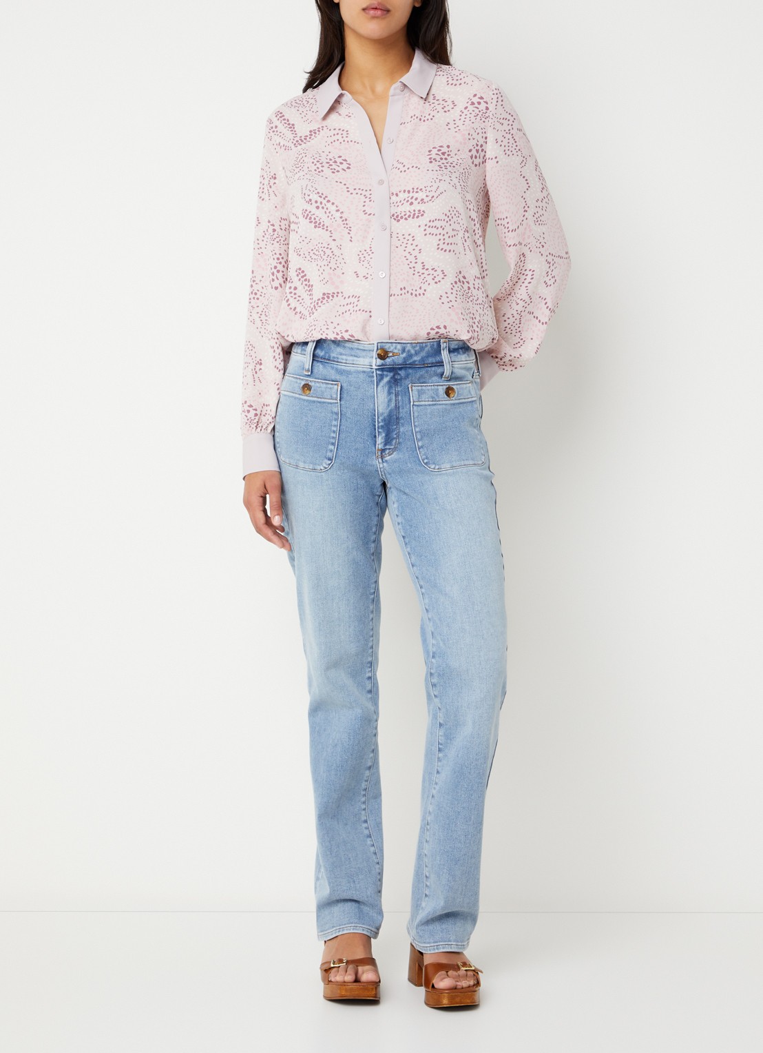 NYDJ Mid waist straight leg jeans met lichte wassing - voorkant 2 indigo