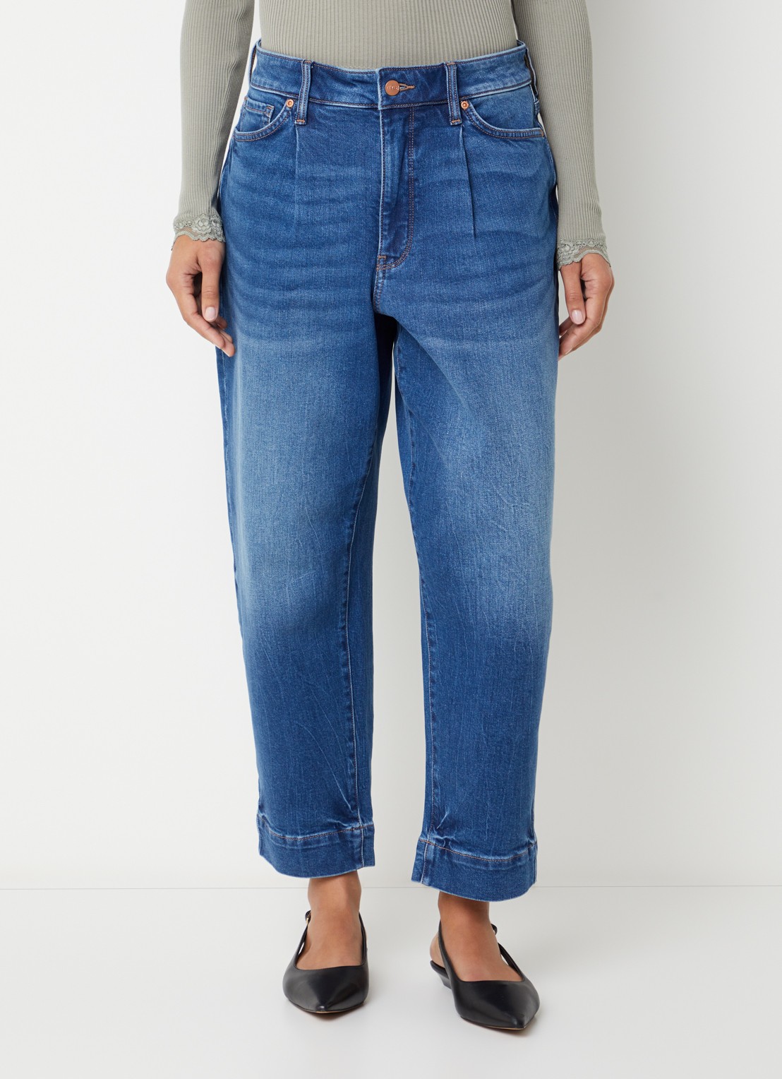 NYDJ Mid waist wide leg jeans met medium wassing - detail 2 indigo