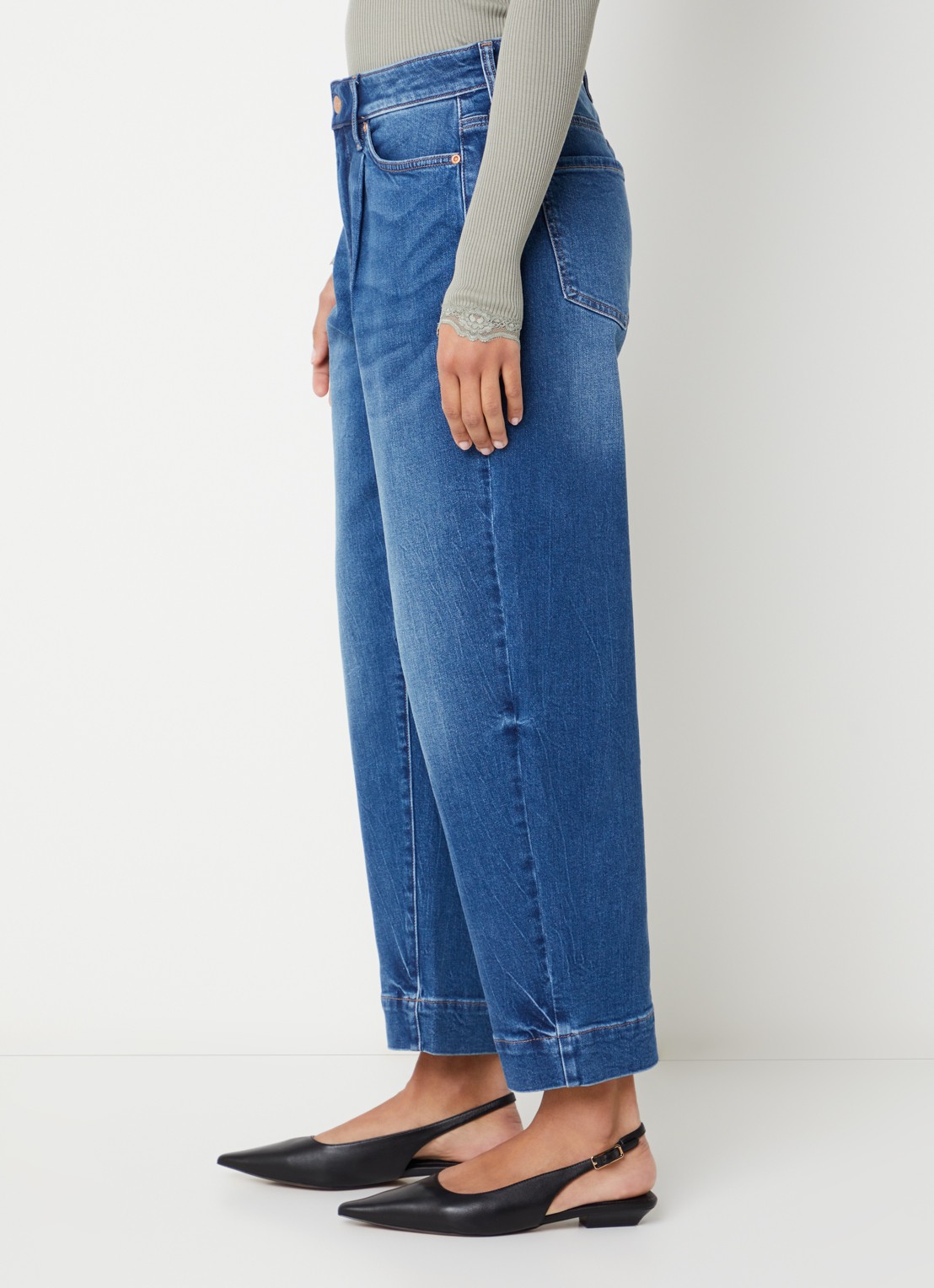 NYDJ Mid waist wide leg jeans met medium wassing - detail 3 indigo