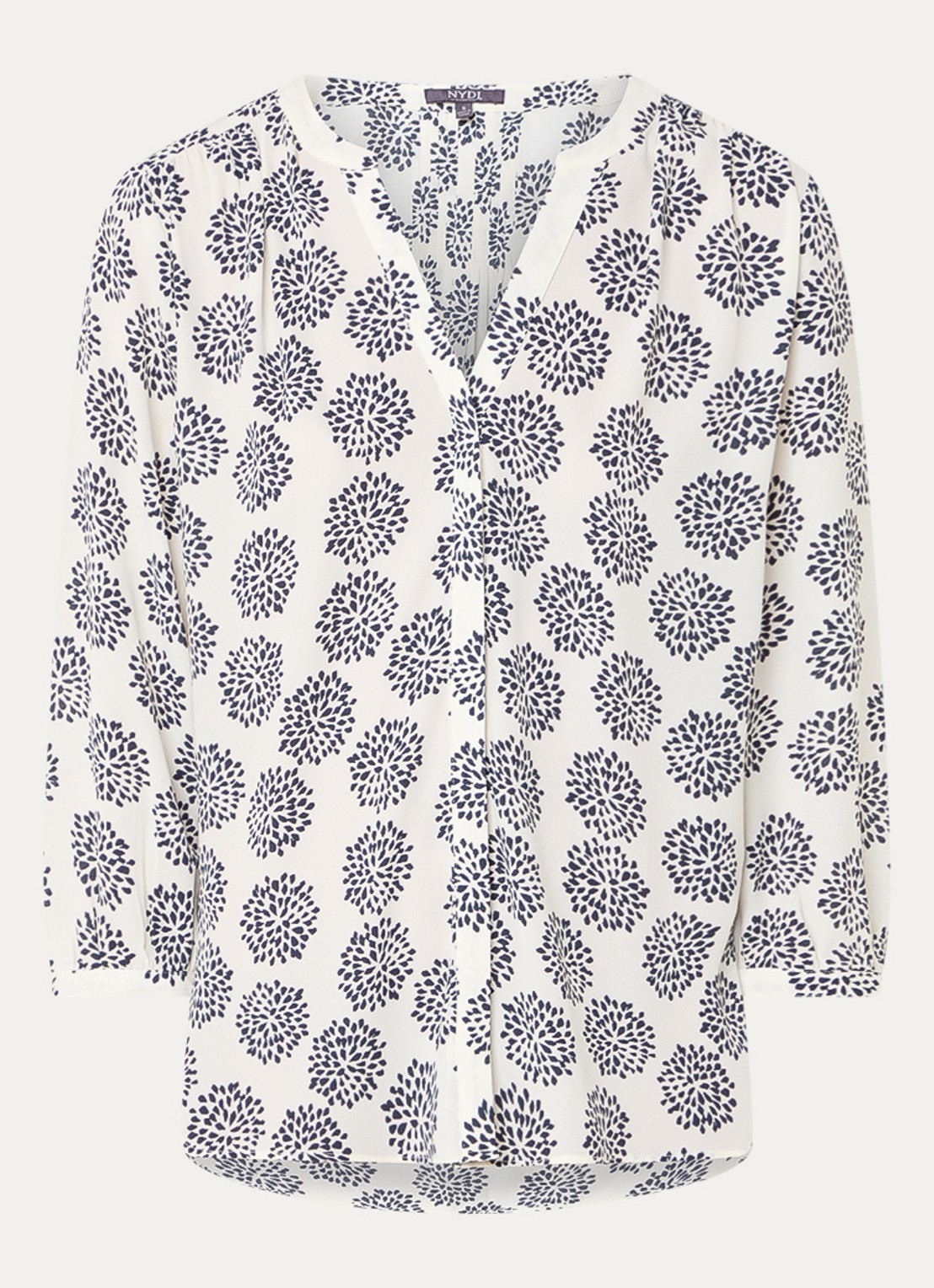 NYDJ Pintuck blouse met V-hals en print - voorkant 2 gebroken wit