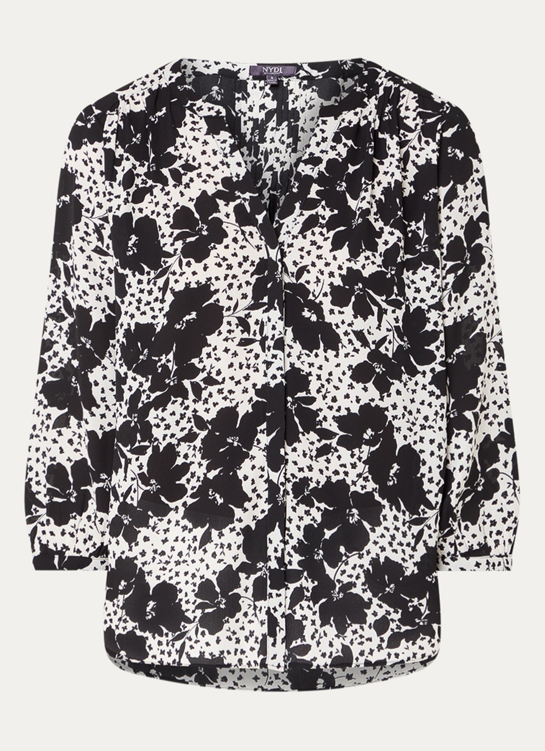 NYDJ Pintuck blouse met V-hals en print - voorkant 4 zwart