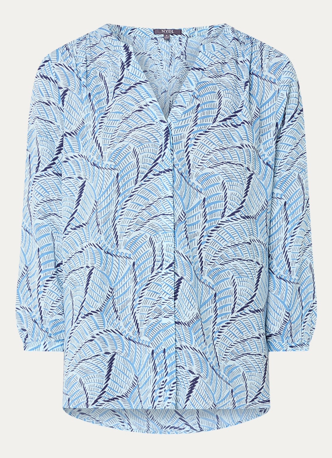 NYDJ Pintuck blouse met V-hals en print - voorkant lichtblauw