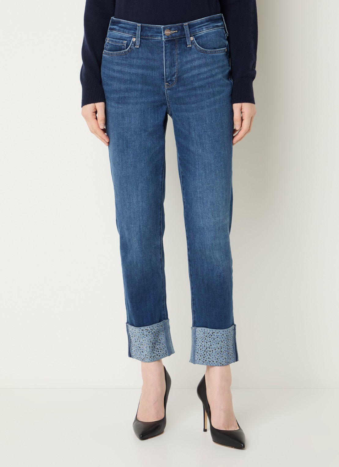 NYDJ Sheri mid waist slim fit jeans met strass - detail 4 indigo