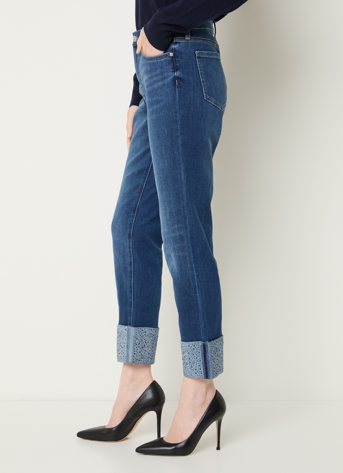 NYDJ Sheri mid waist slim fit jeans met strass - detail 5 indigo