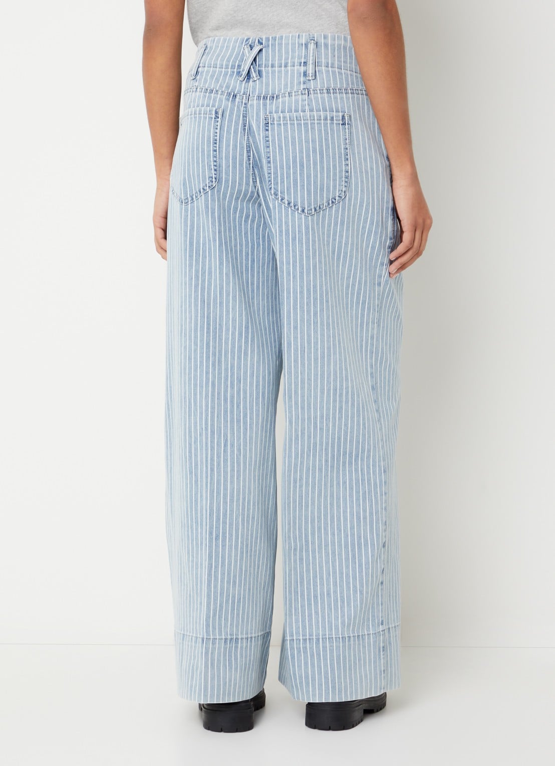 NYDJ Simone mid waist wide leg jeans met streepprint - achterkant 3 lichtblauw
