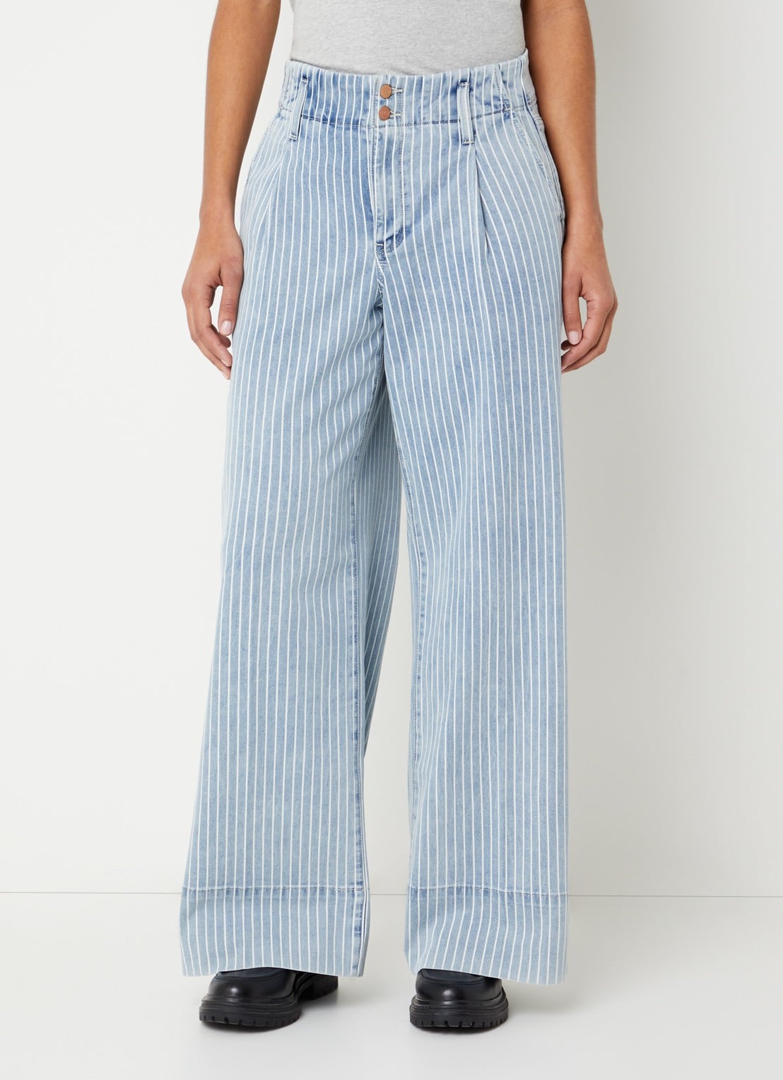 NYDJ Simone mid waist wide leg jeans met streepprint - detail 4 lichtblauw
