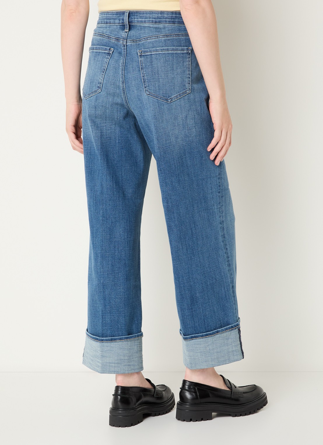 NYDJ Teresa high waist wide leg cropped jeans met lichte wassing - achterkant indigo