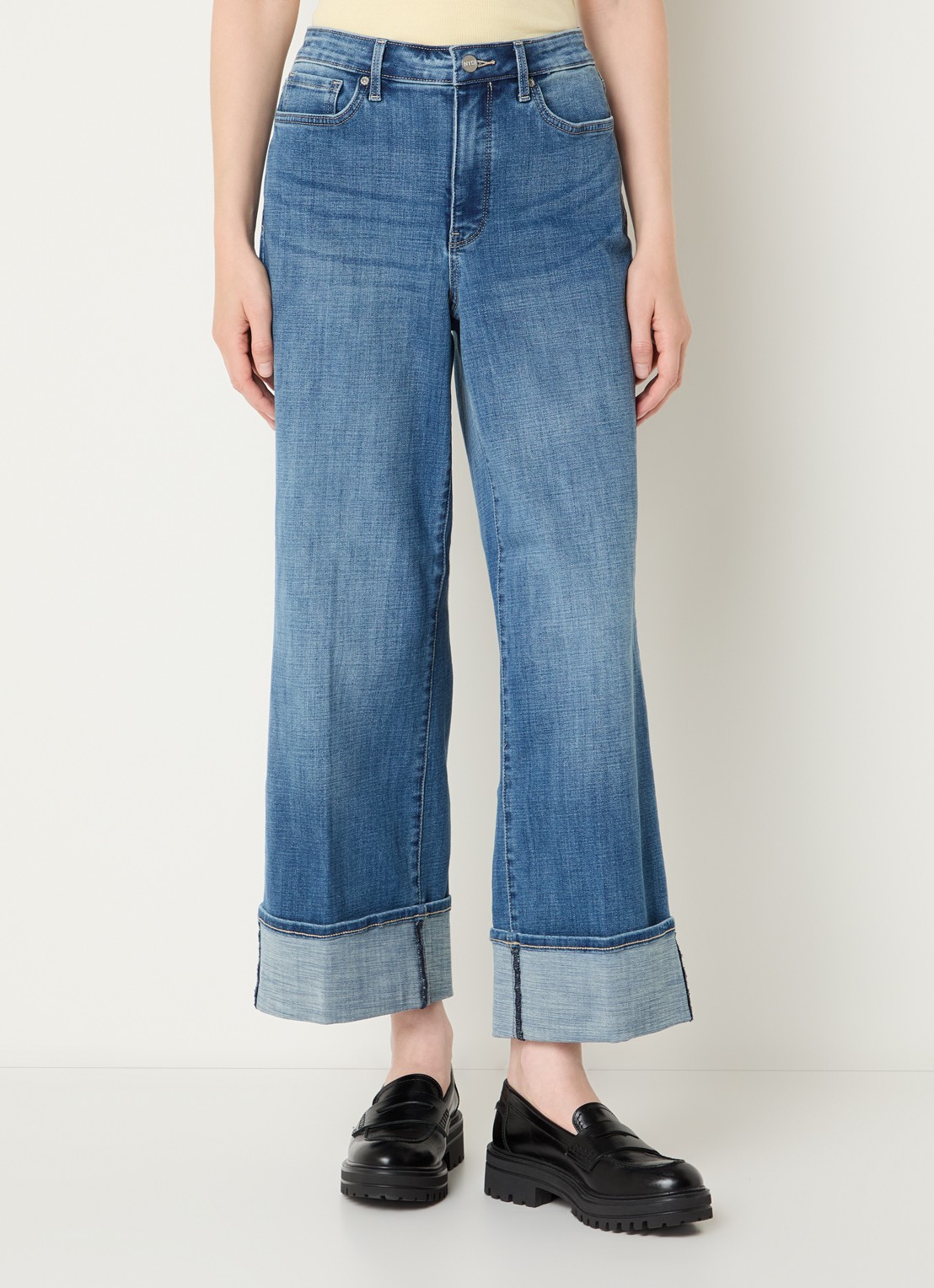 NYDJ Teresa high waist wide leg cropped jeans met lichte wassing - detail 2 indigo