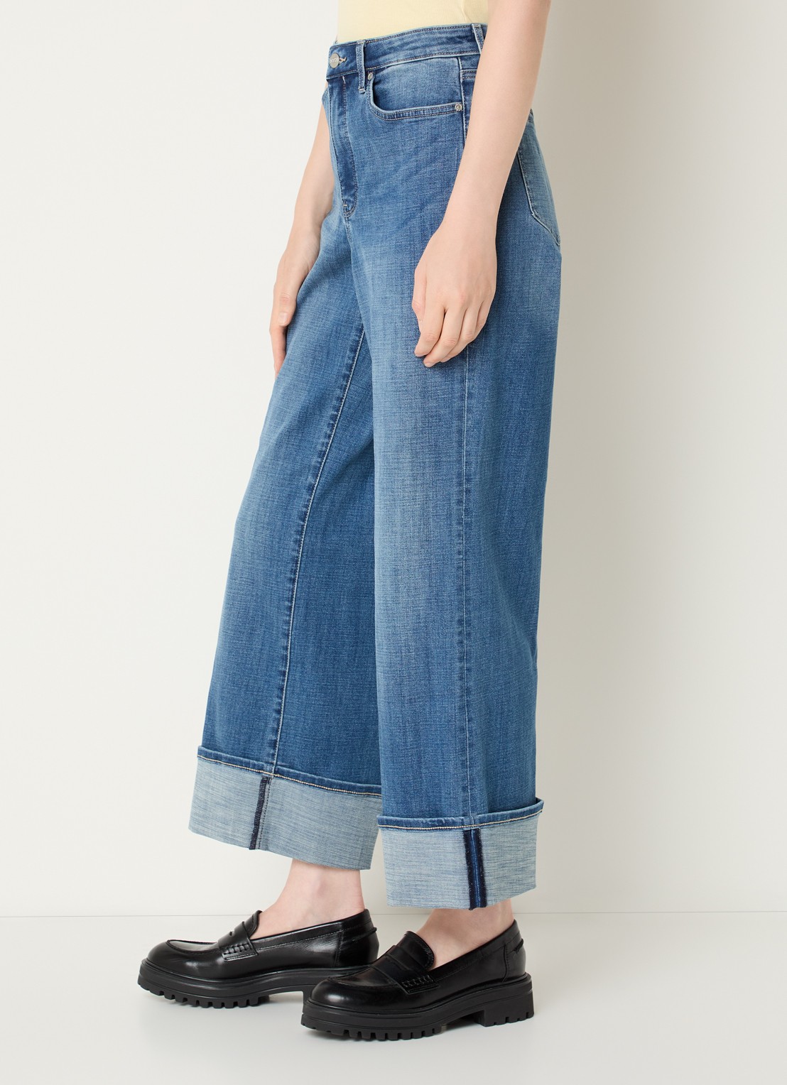 NYDJ Teresa high waist wide leg cropped jeans met lichte wassing - detail 3 indigo