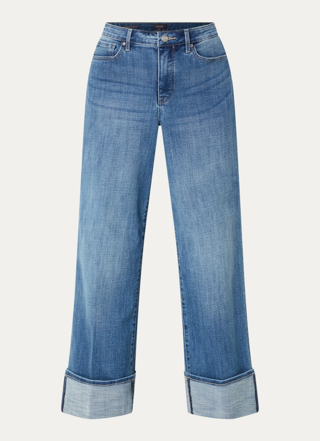 NYDJ Teresa high waist wide leg cropped jeans met lichte wassing - voorkant 4 indigo