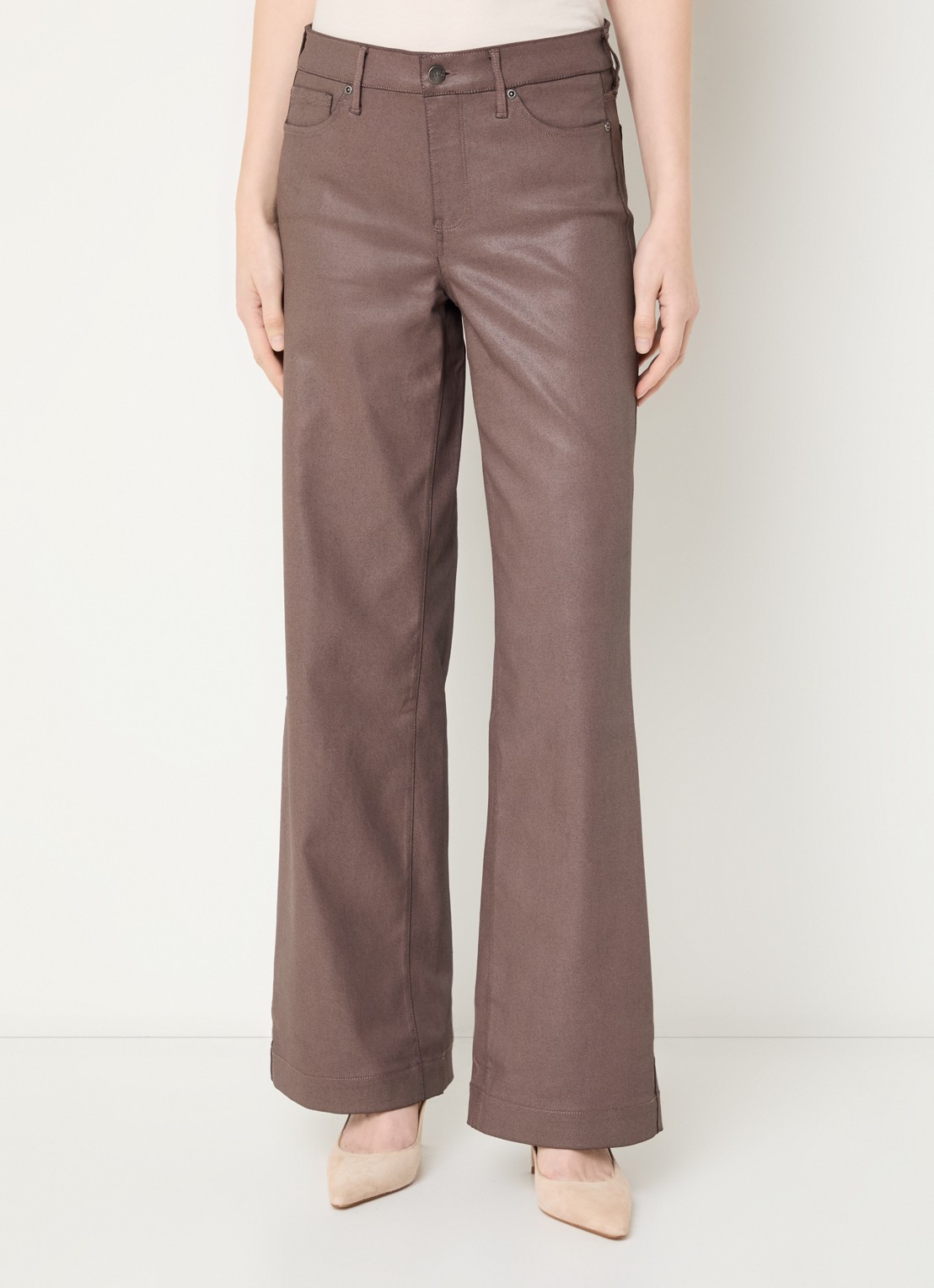 NYDJ Teresa high waist wide leg jeans met gekleurde wassing - detail 2 taupe
