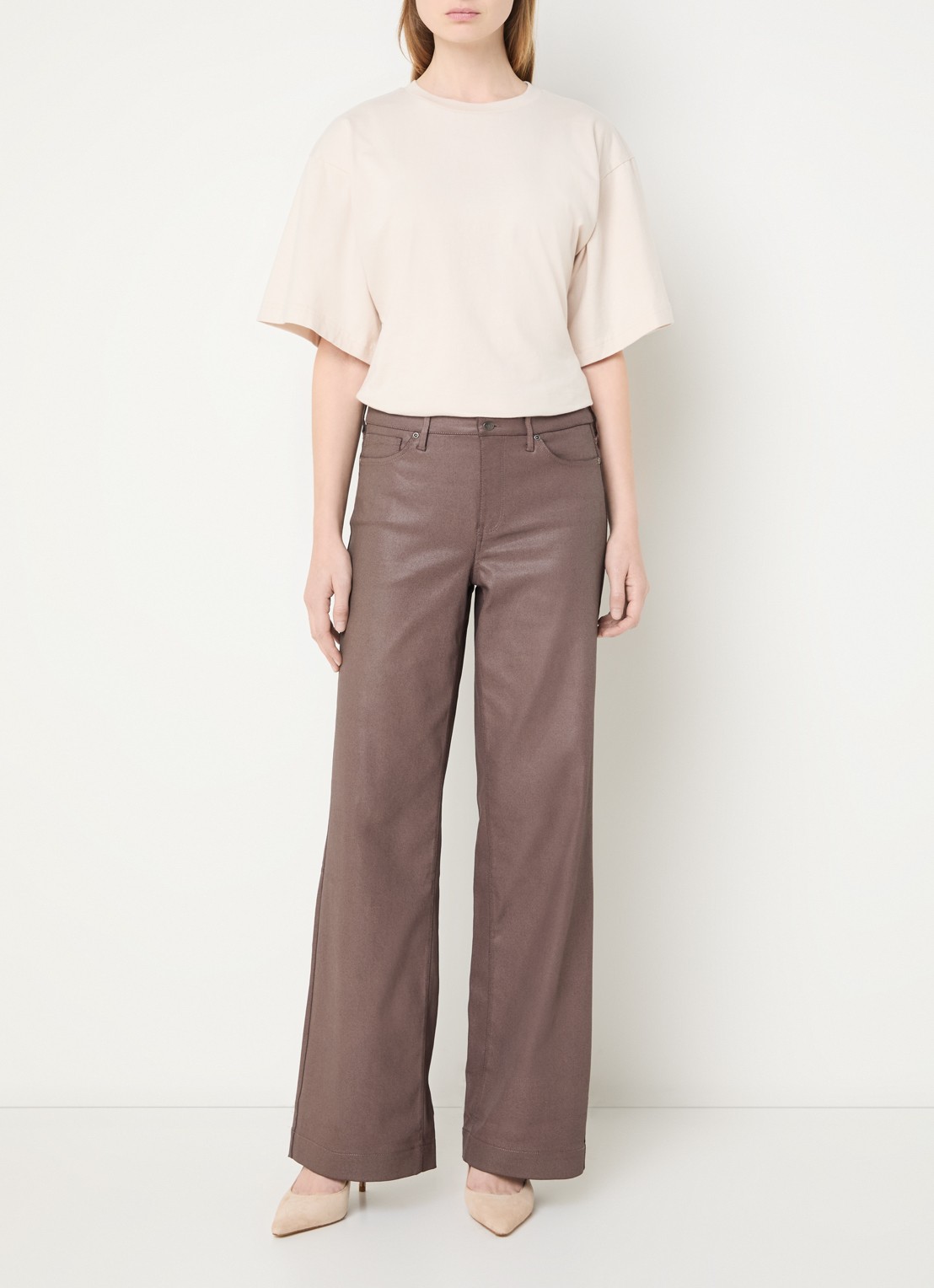 NYDJ Teresa high waist wide leg jeans met gekleurde wassing - voorkant 5 taupe