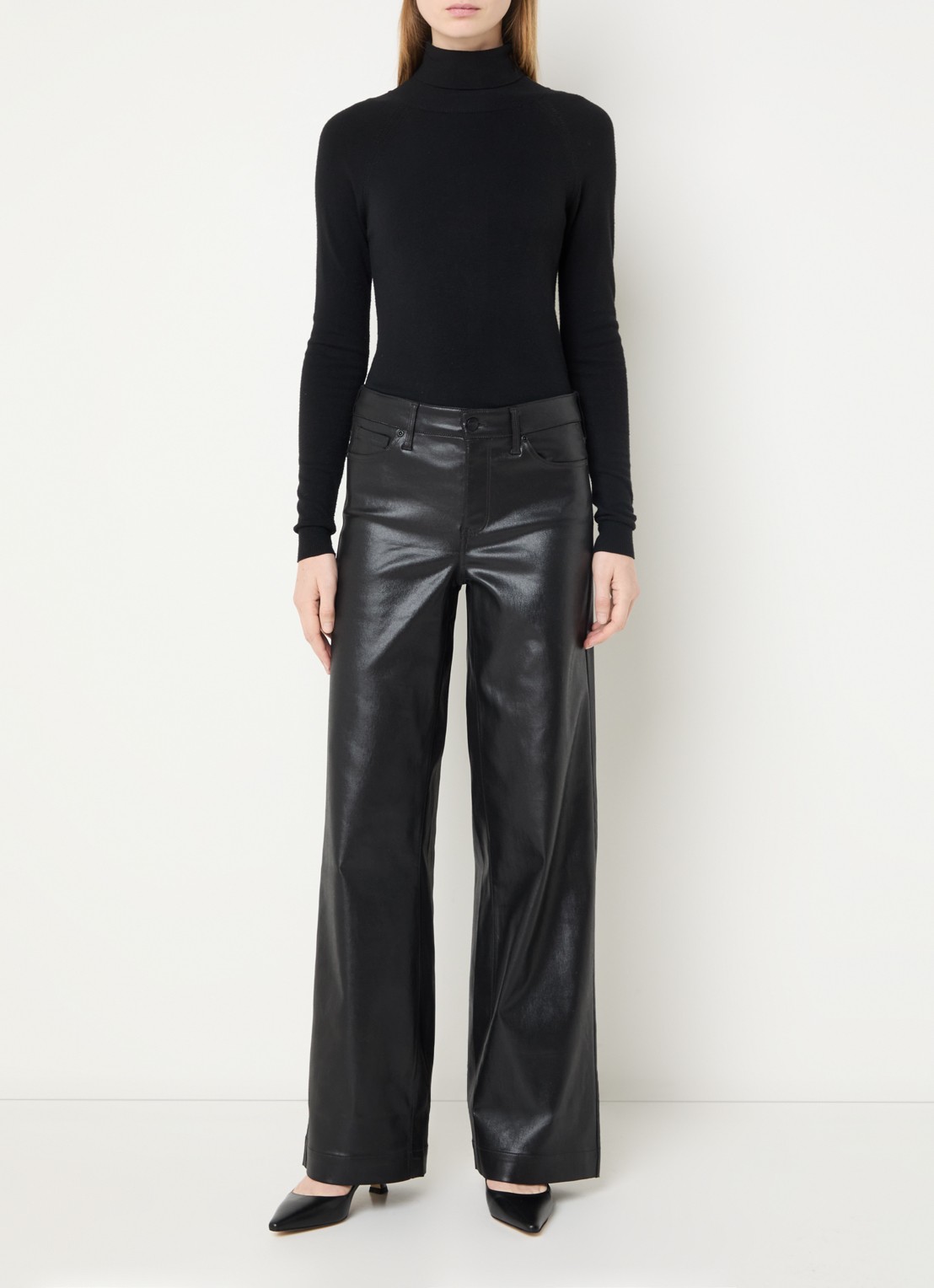 NYDJ Teresa high waist wide leg jeans met gekleurde wassing - voorkant 5 zwart