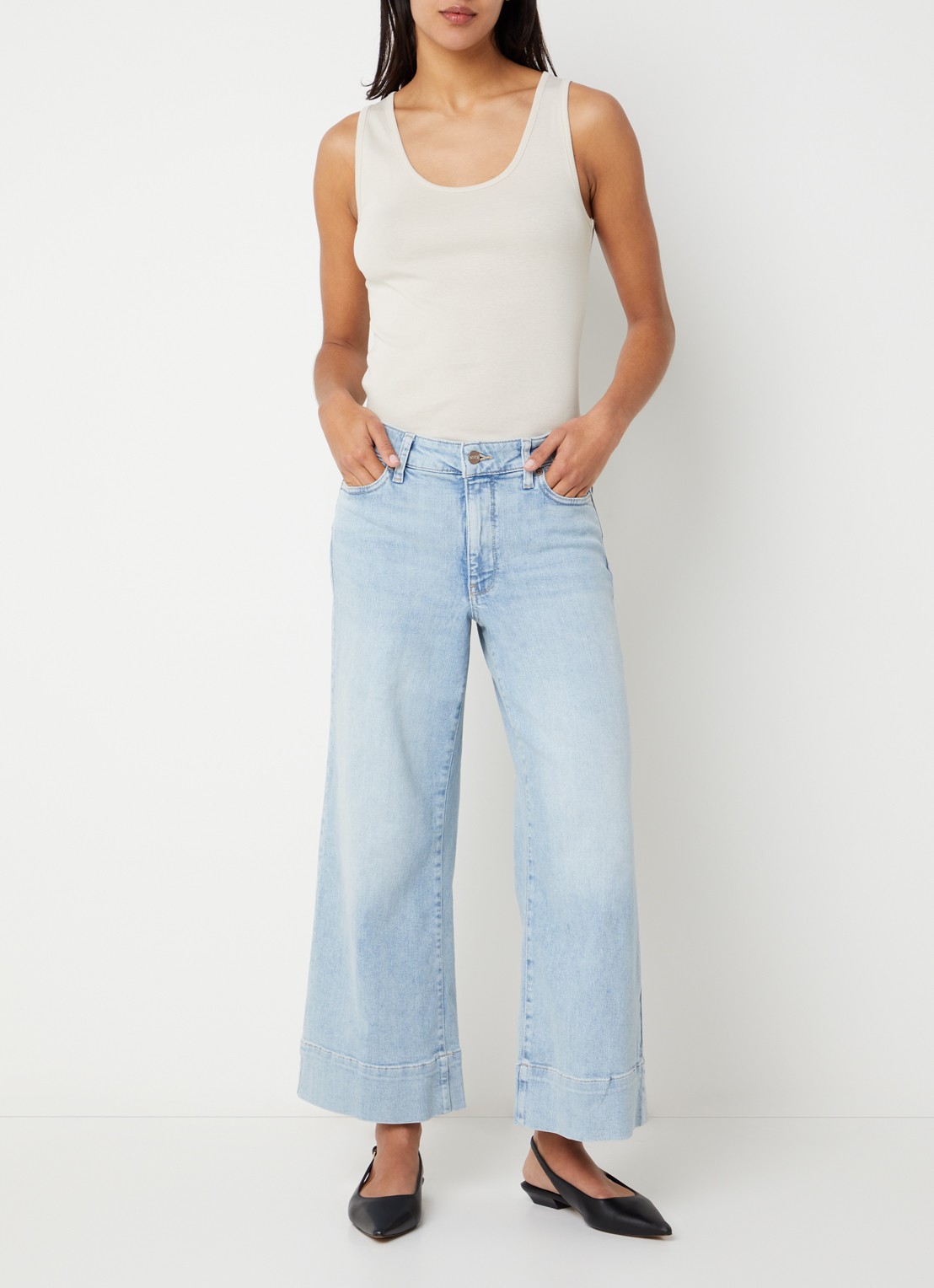 NYDJ Teresa high waist wide leg jeans met lichte wassing - voorkant 4 indigo