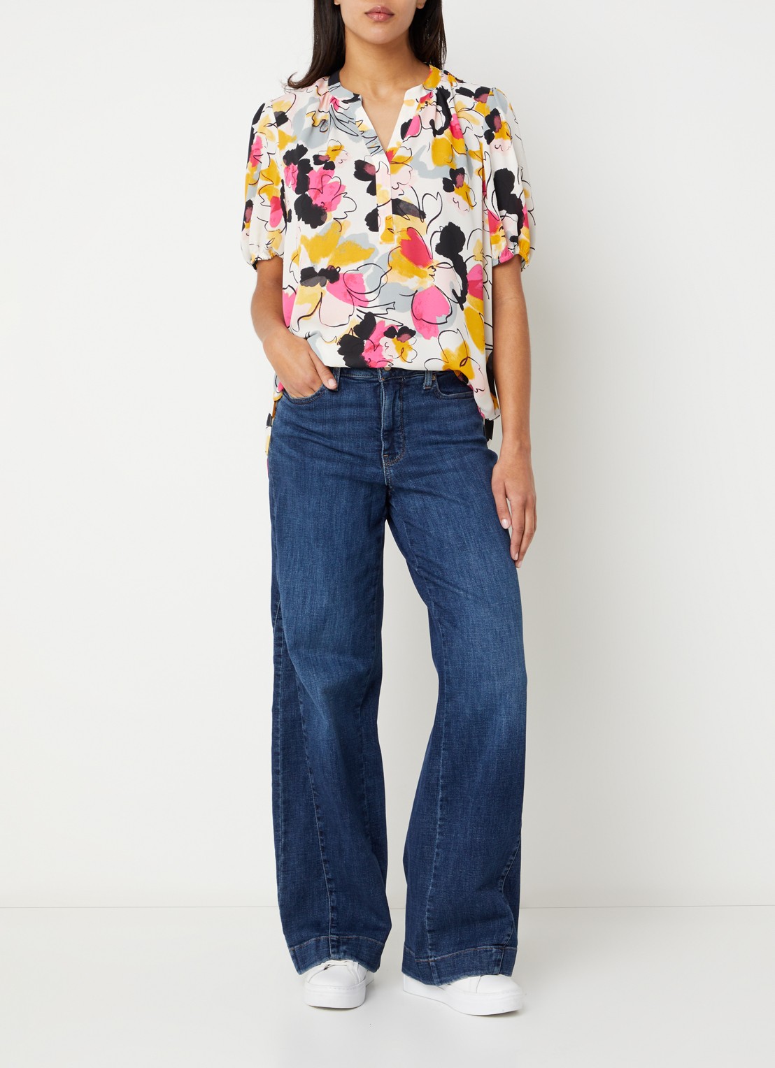 NYDJ Teresa low waist wide fit jeans met steekzakken - voorkant 2 indigo