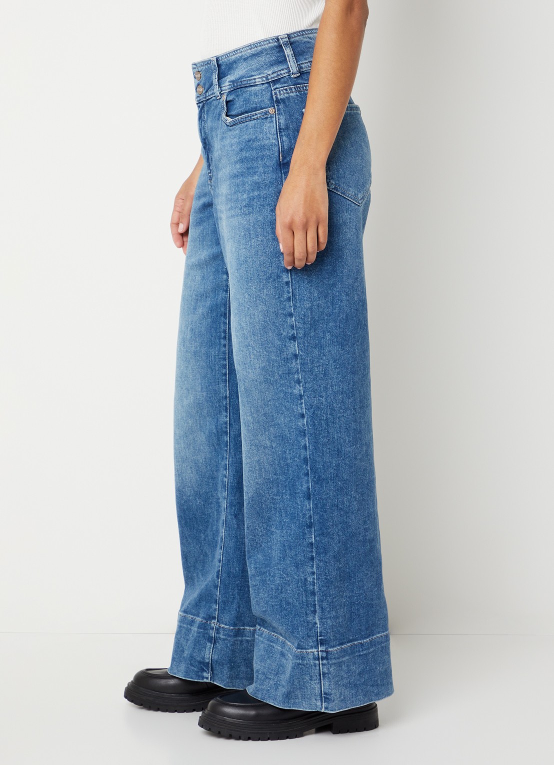 NYDJ Teresa mid waist wide leg jeans met medium wassing - detail 3 indigo