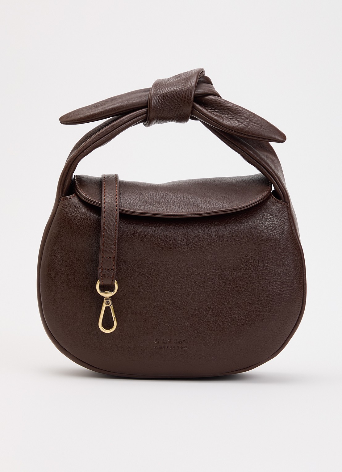 O My Bag Coco Croissant handtas van leer met afneembare schouderriem - voorkant chocoladebruin