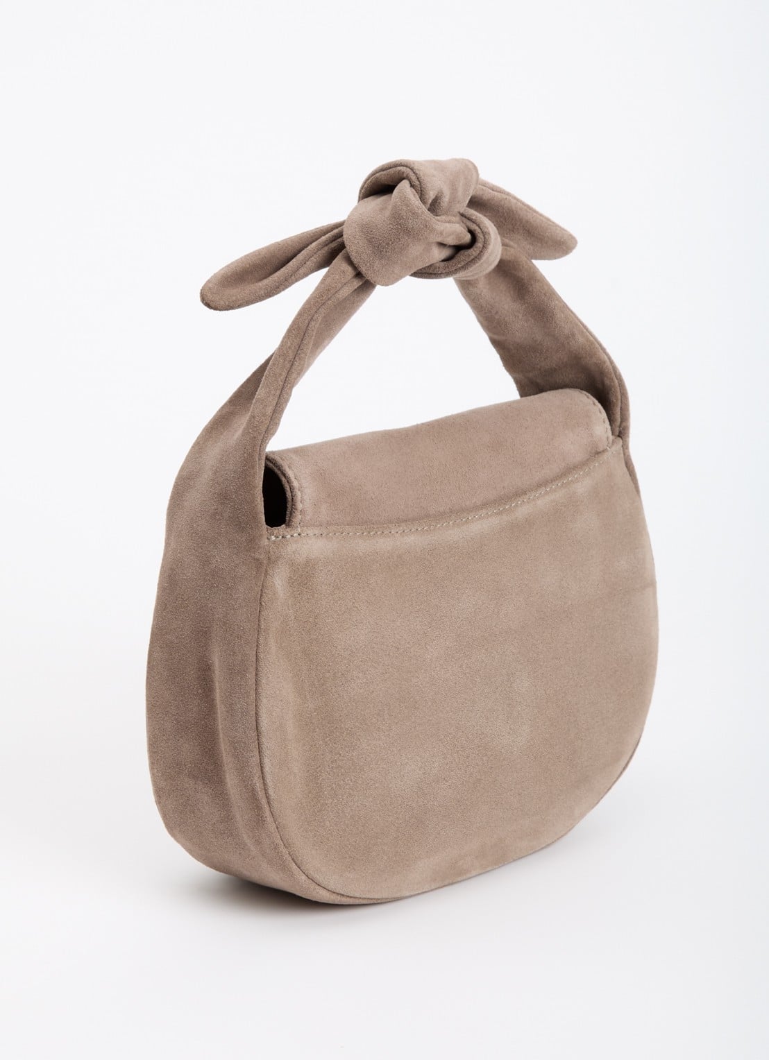 O My Bag Coco Croissant handtas van suède met afneembare schouderiem - achterkant 4 donkerbeige